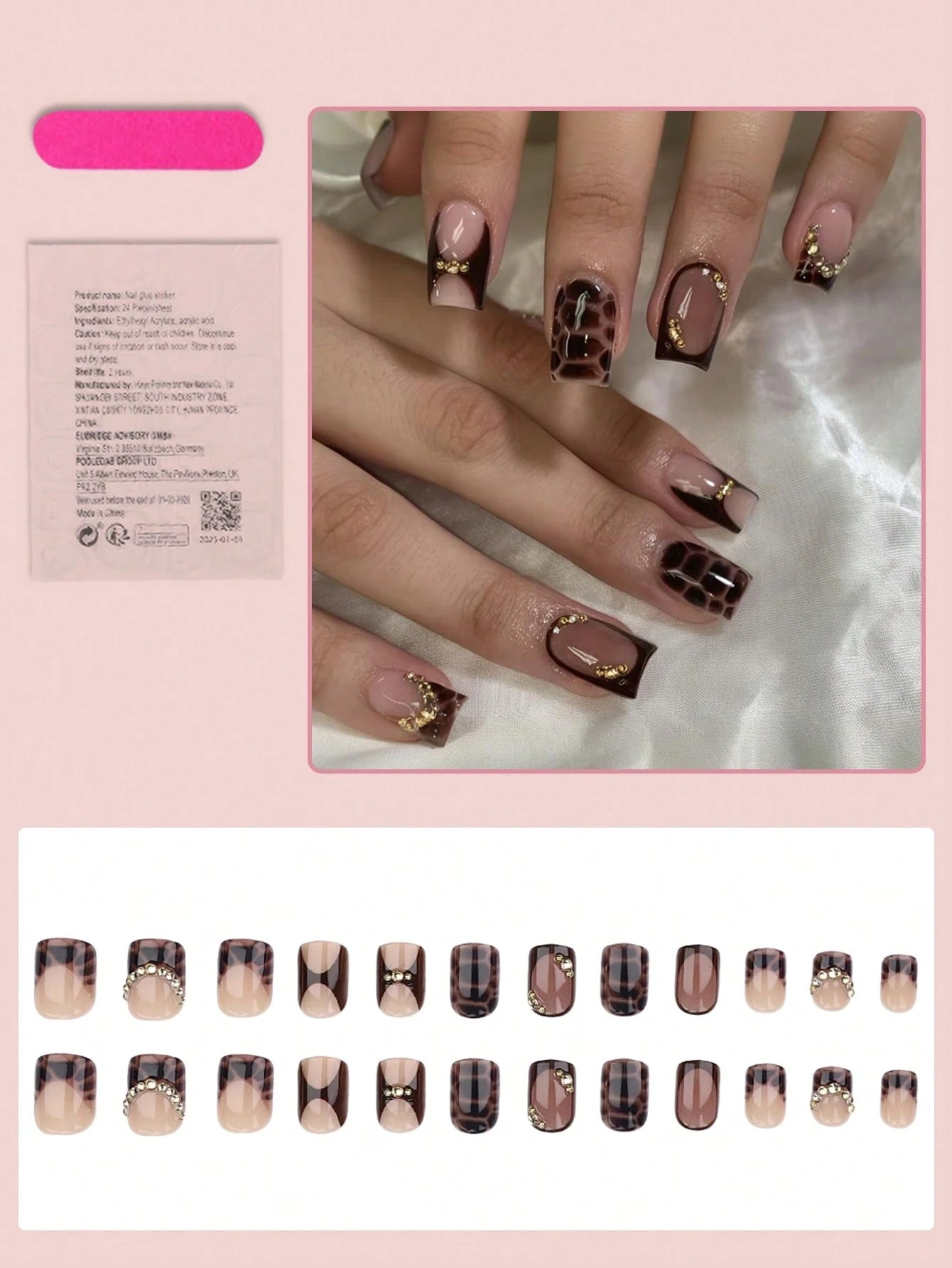 24 pièces Faux ongles carrés moyens 12