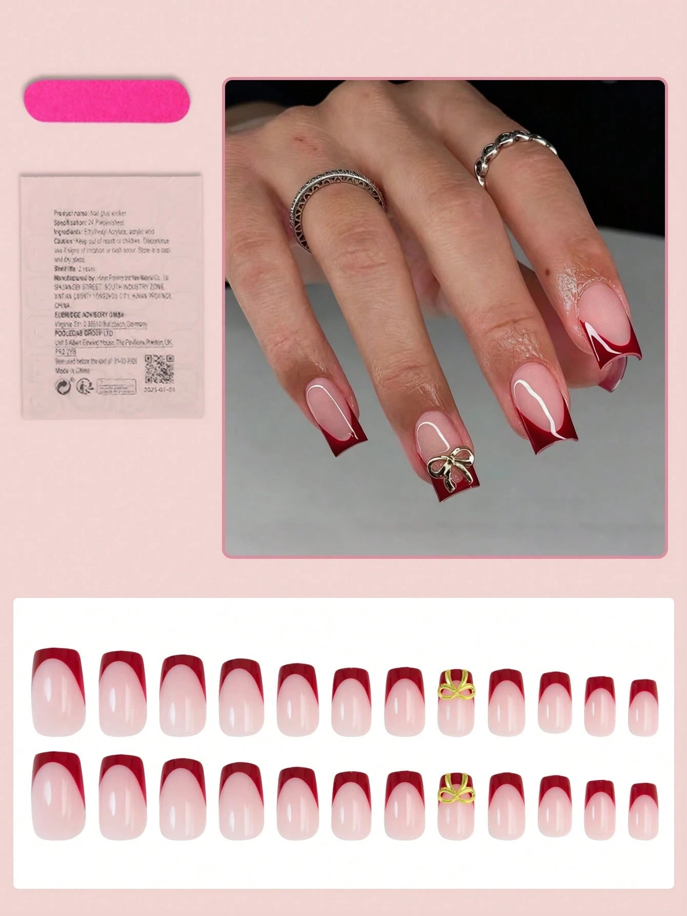 24 pièces Faux ongles carrés moyens 12