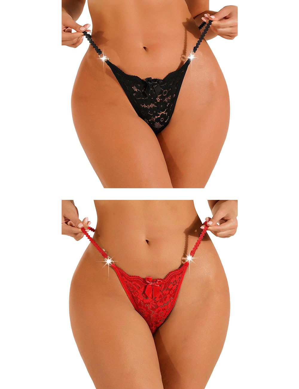 Culotte Cheeky Thong Sexy Lot de 2 Noir Rouge H