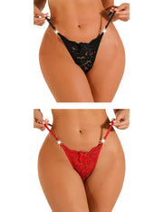 Culotte Cheeky Thong Sexy Lot de 2 Noir Rouge H