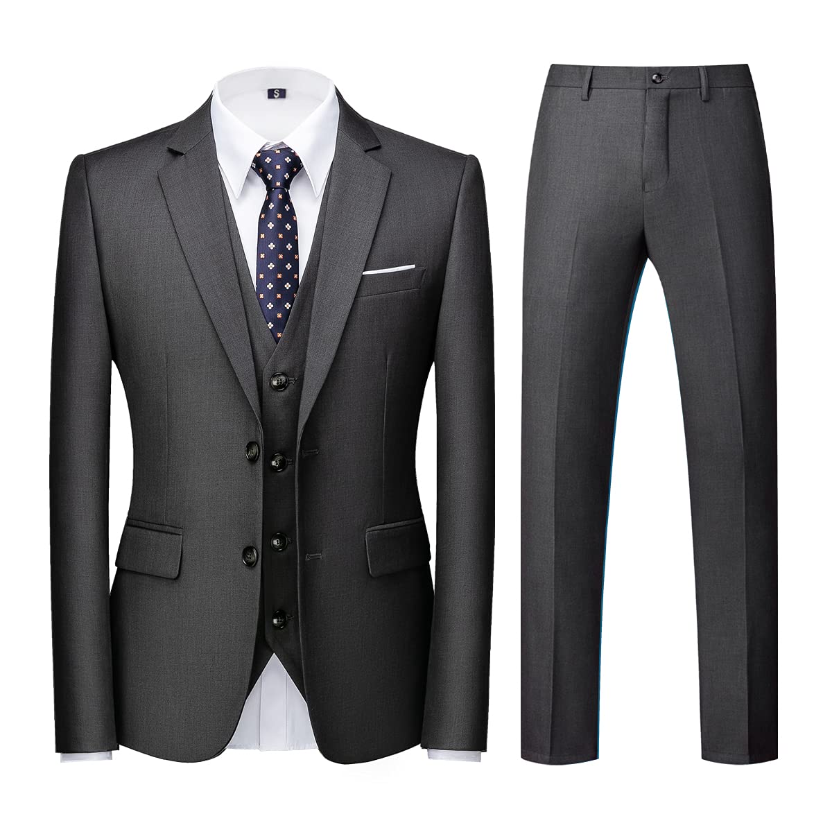 Costume Homme 3 Pièces Slim Fit Gris Foncé B