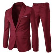 Costume Homme Slim Fit Deux Pièces Deux Boutons Vin Rouge A