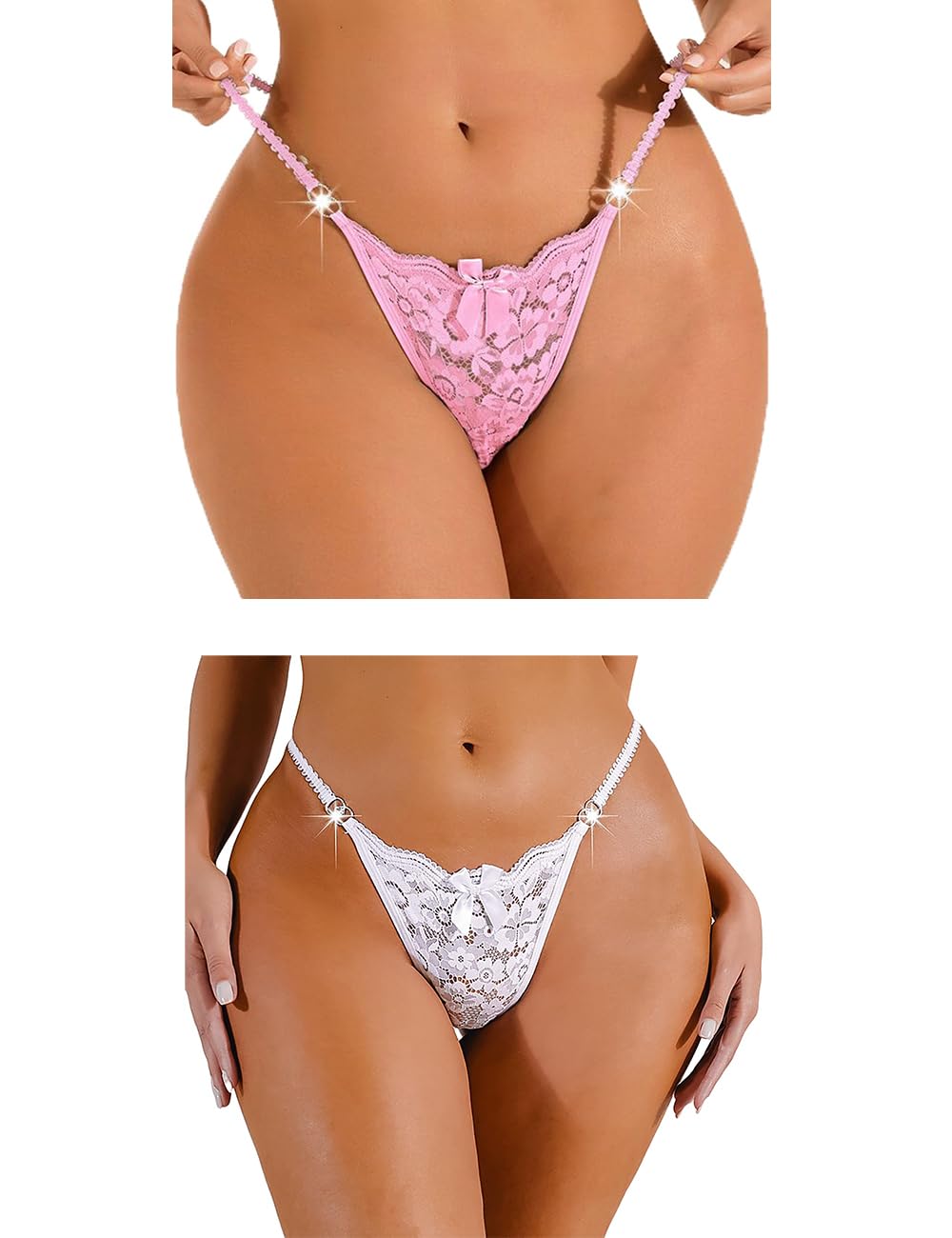 Culotte Cheeky Thong Sexy Lot de 2 Blanc Rose H
