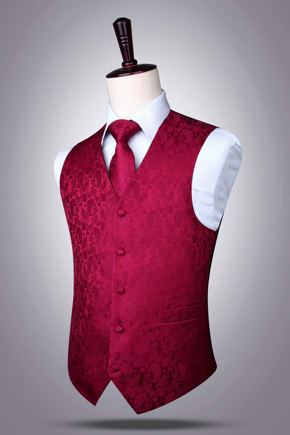 Gilet Homme plus Cravate & Pochette Vin Rouge F