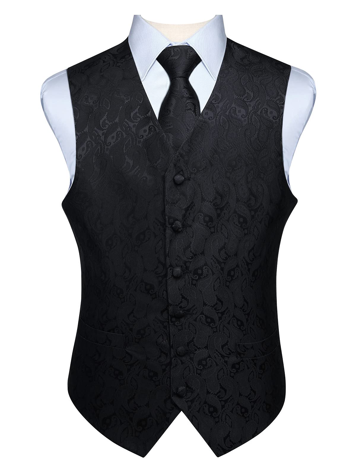 Gilet Homme plus Cravate & Pochette Noir-2 F