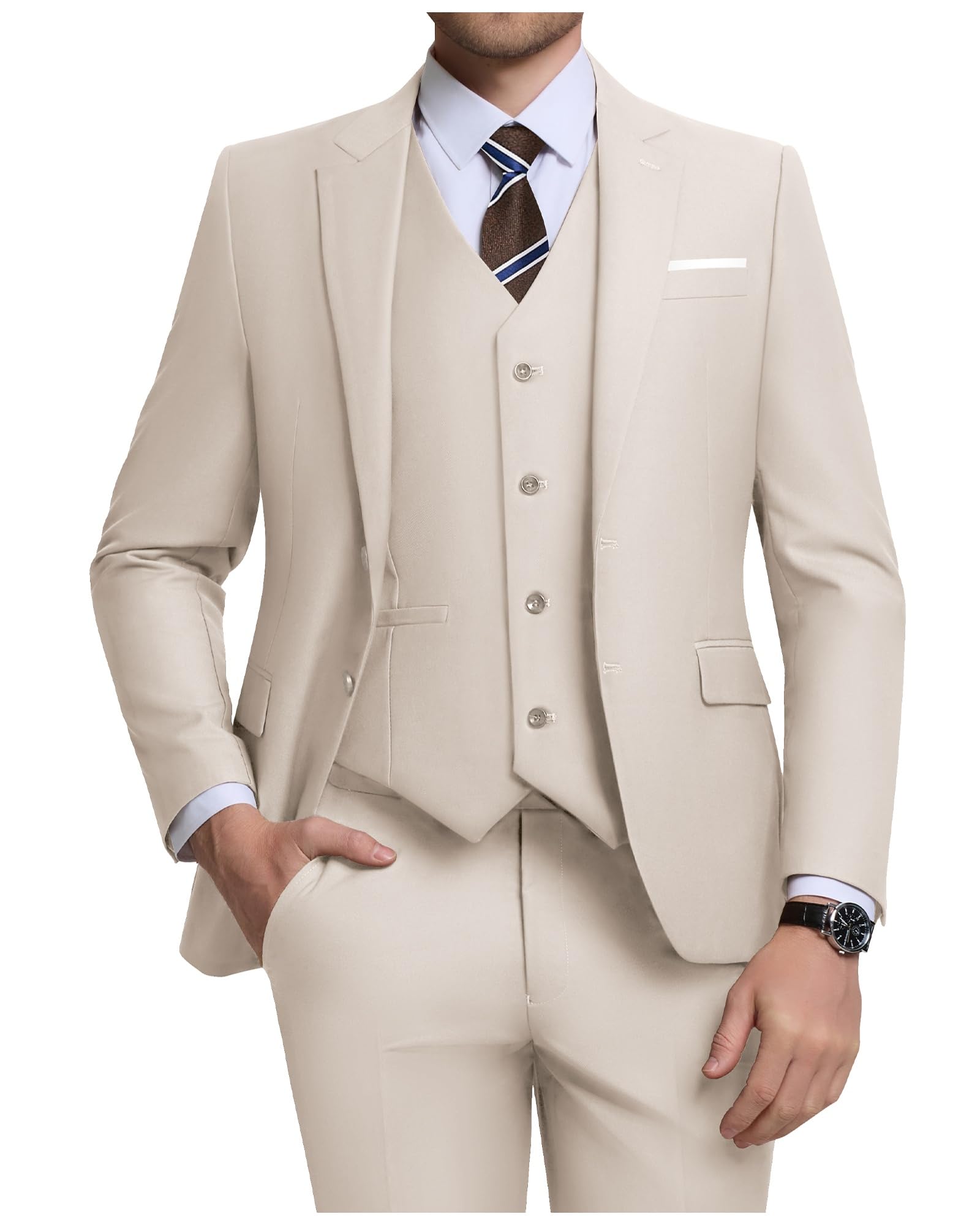 Costume Homme 3 Pièces Champagne Clair H