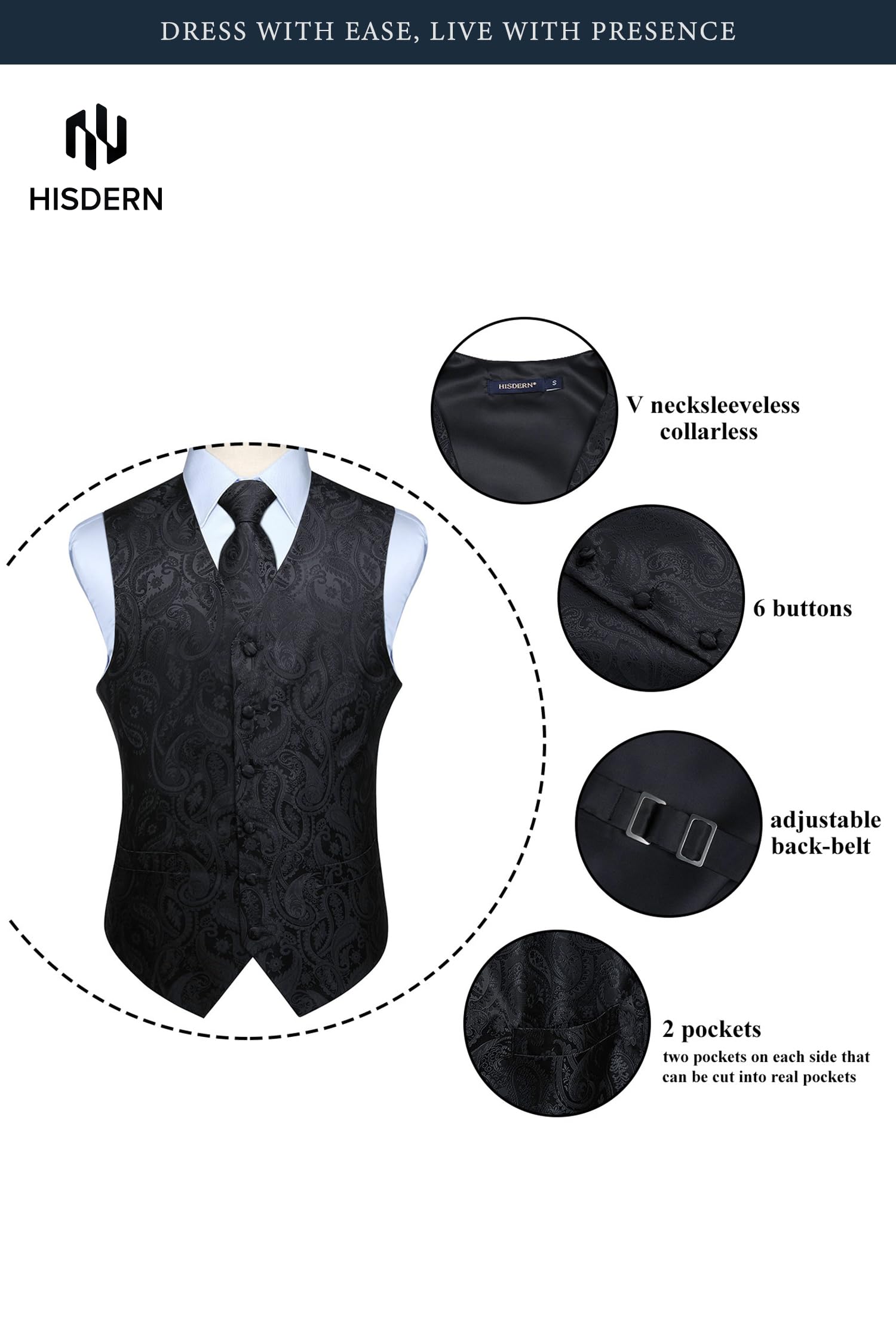 Gilet Homme plus Cravate & Pochette Noir F