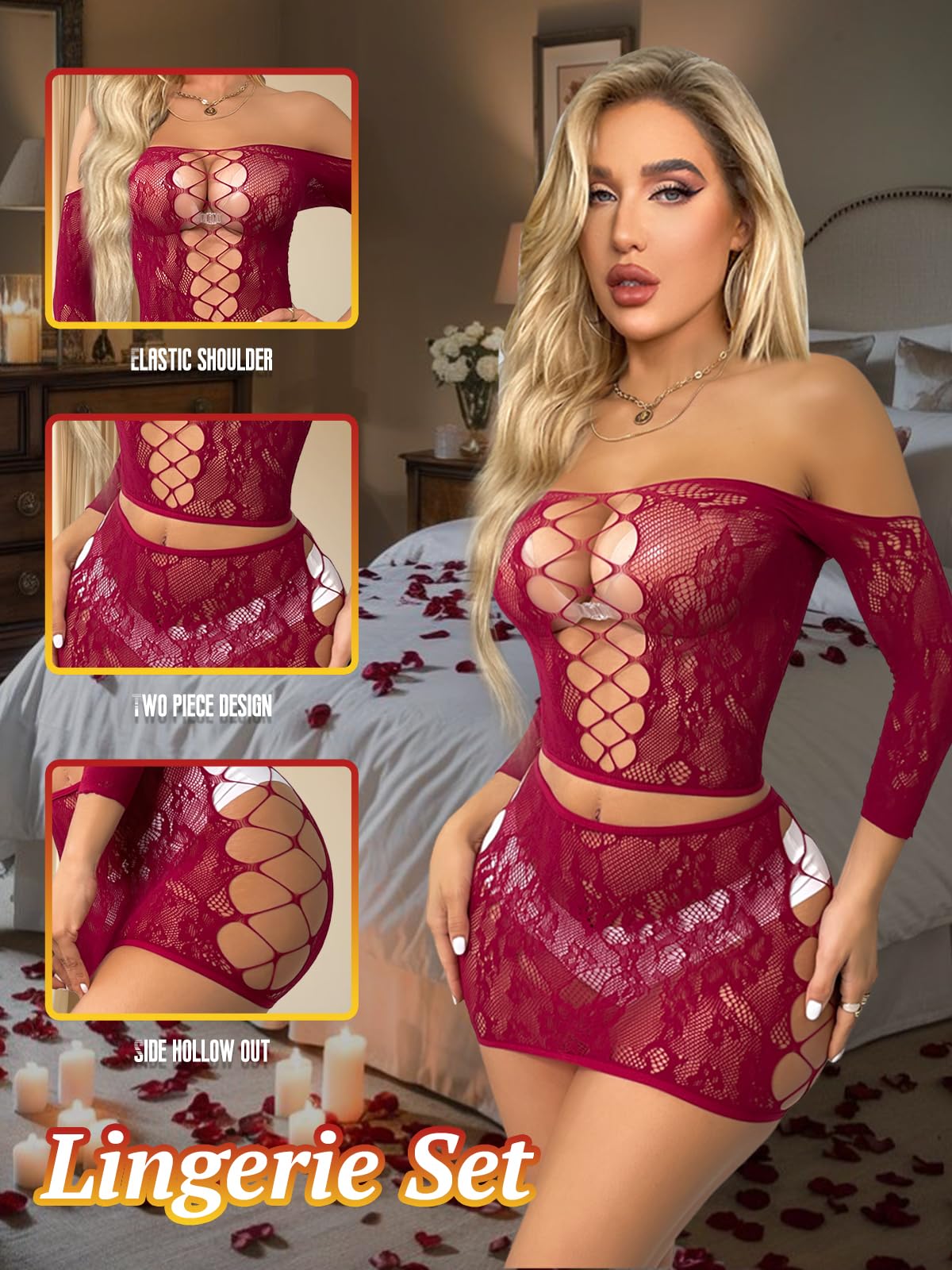 Ensemble de Lingerie Femme Rouge Foncé A
