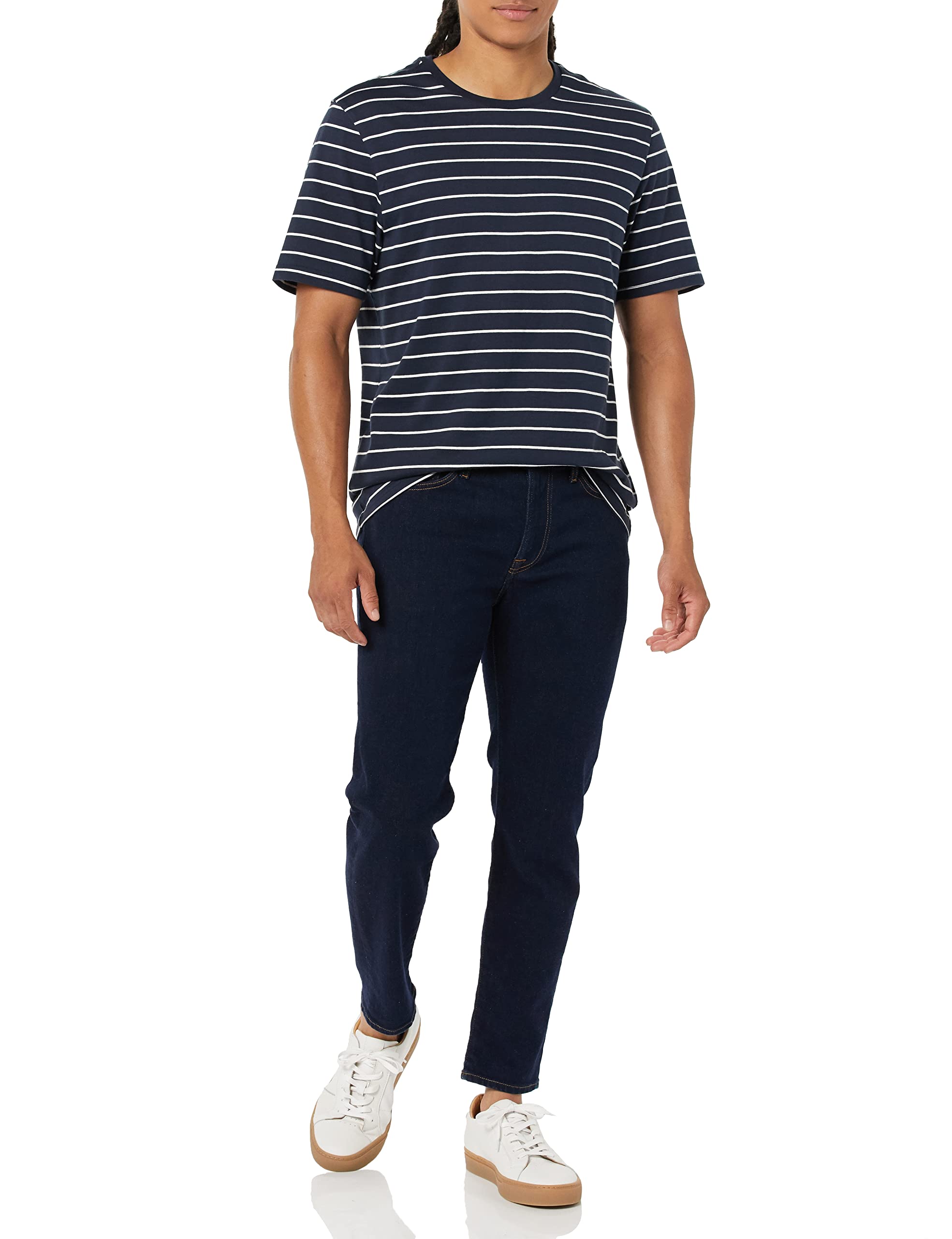 T-shirt Homme Confortable Bleu Marine Rayures Gris Chiné I