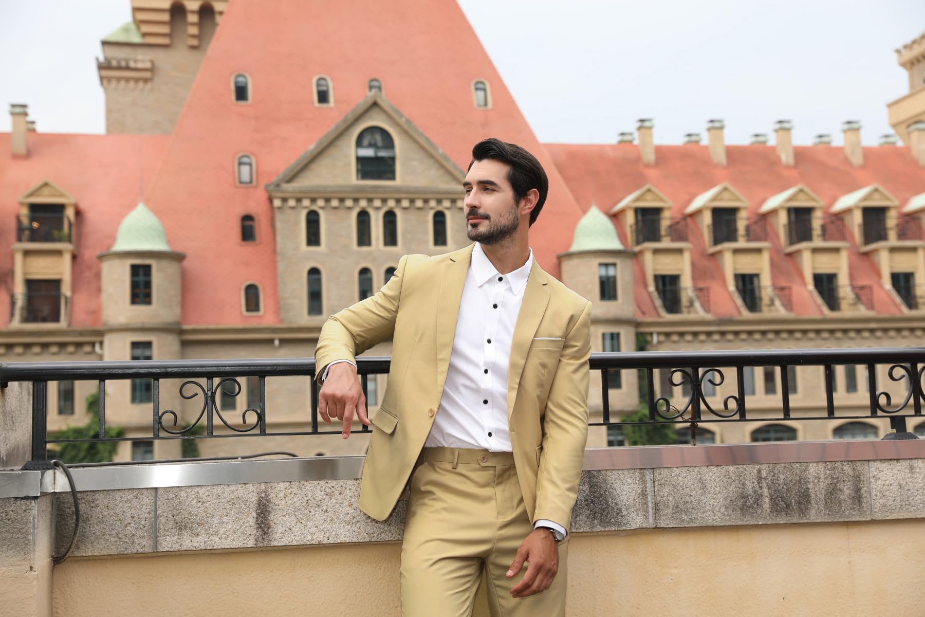 Costume Homme Slim Fit Deux Pièces Beige 1 A