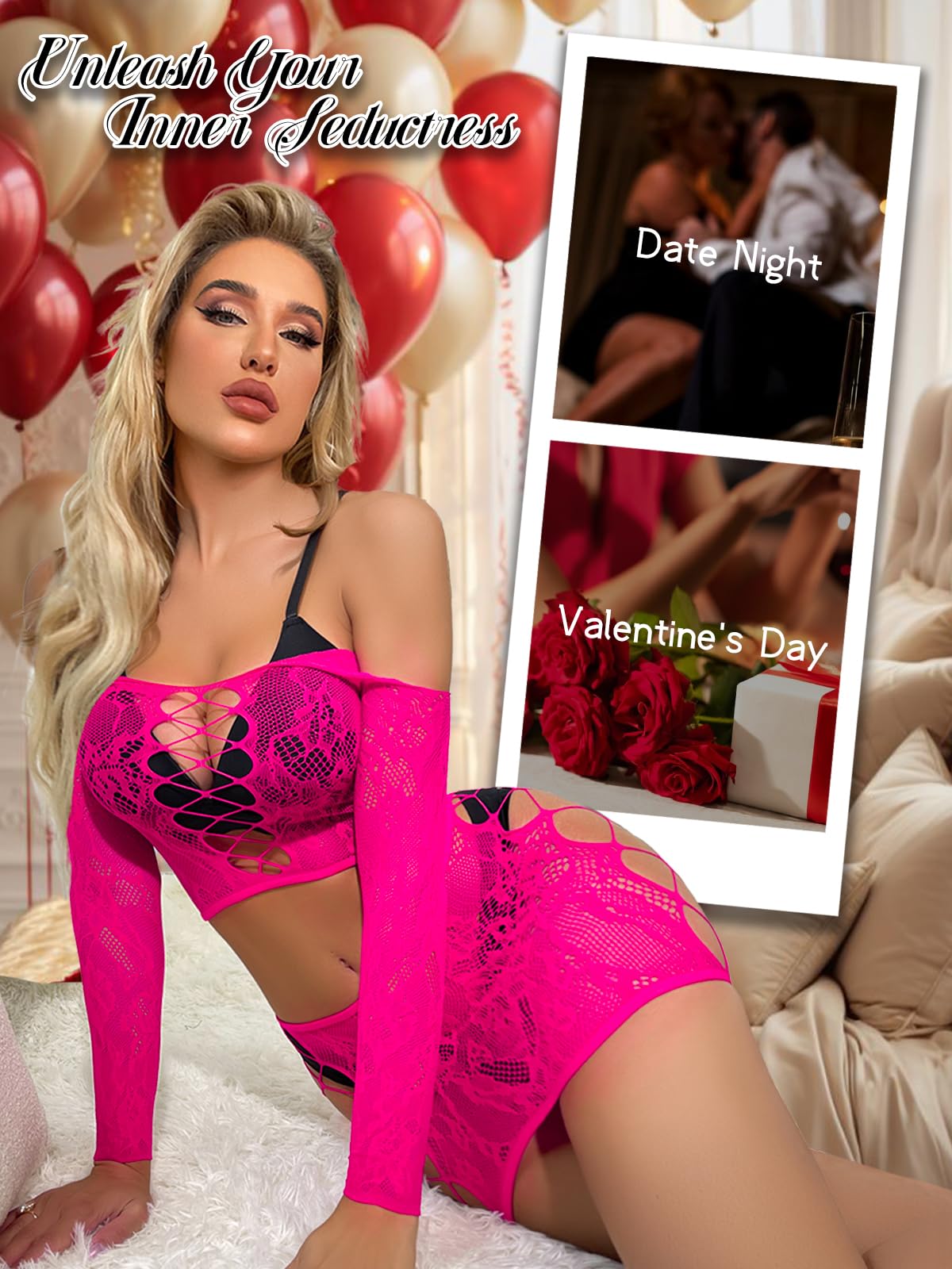 Ensemble de Lingerie Femme Rose Rouge A