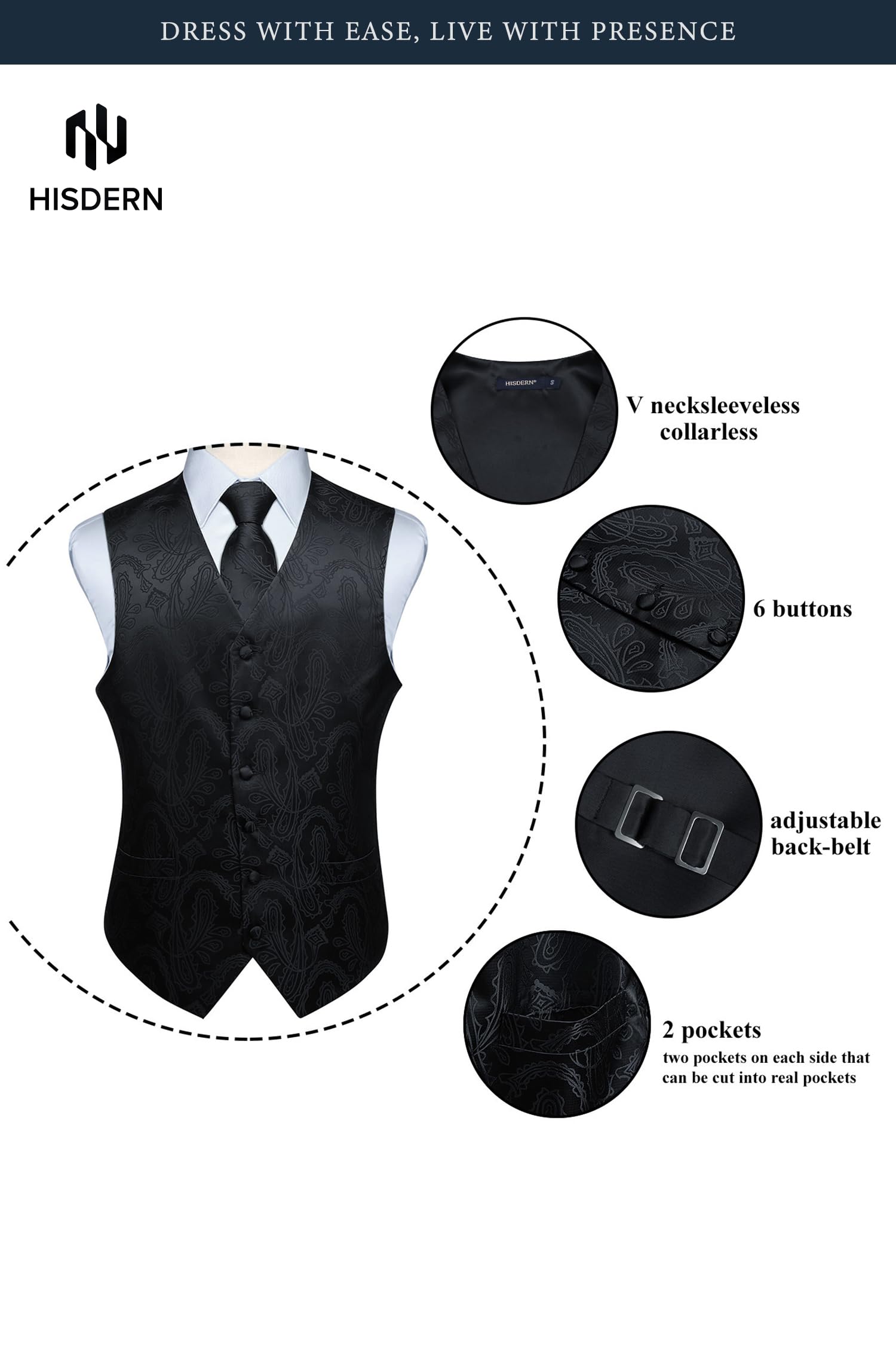 Gilet Homme plus Cravate & Pochette Noir-3 F