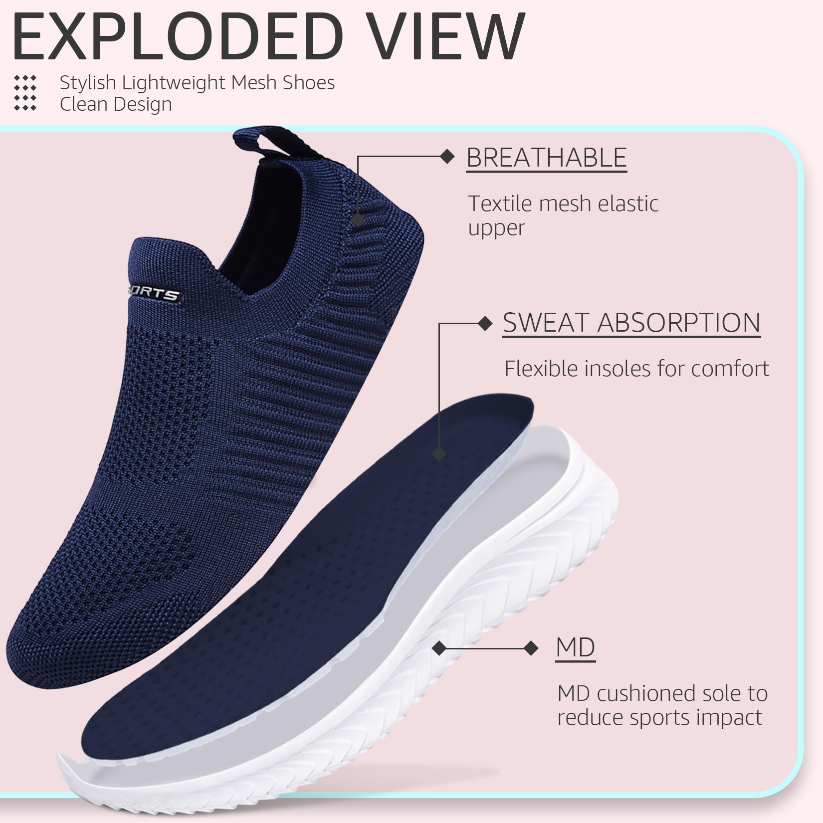 Baskets Femme Slip-On Respirantes Bleu foncé H