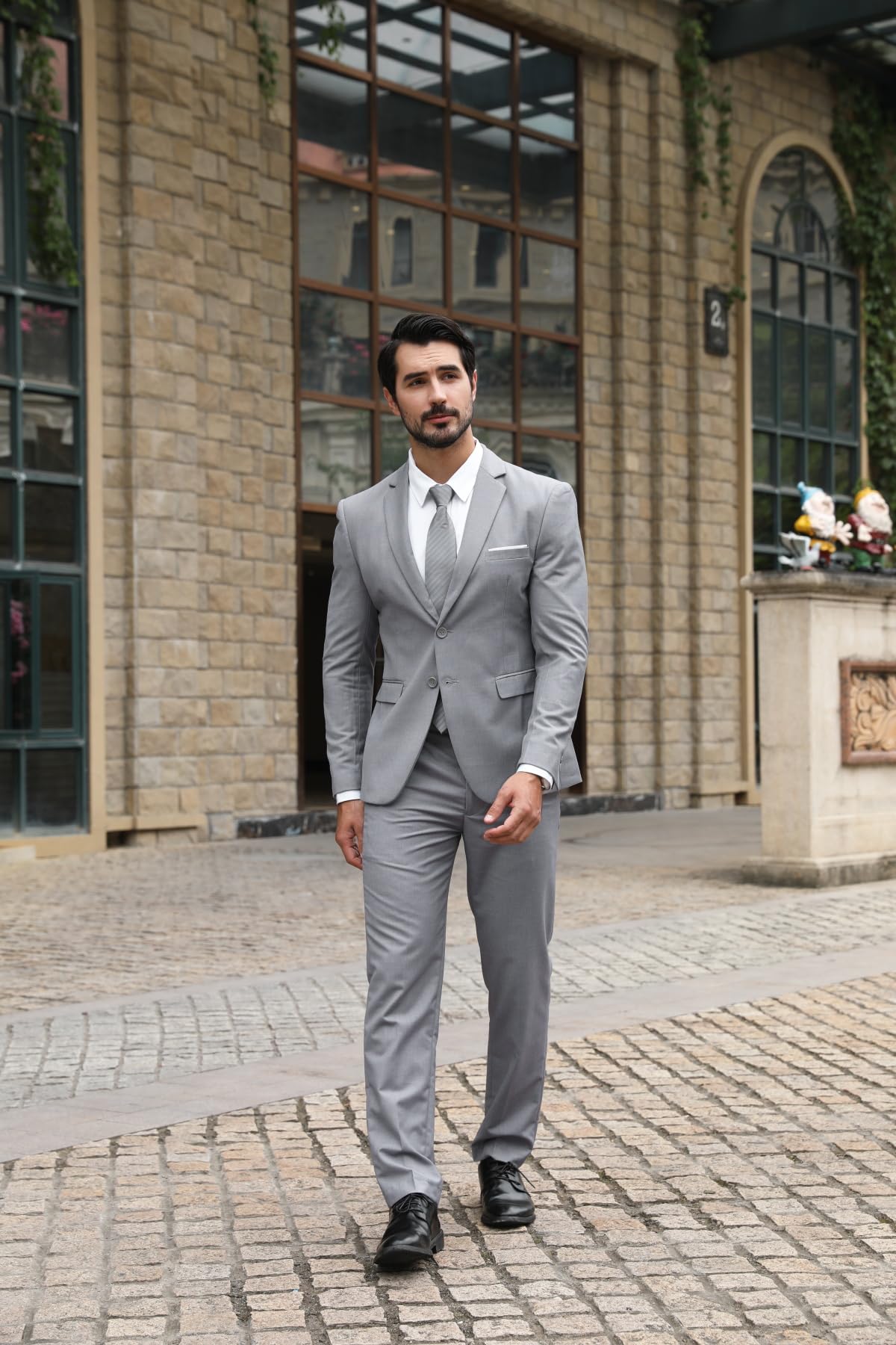 Costume Homme Slim Fit Deux Pièces Deux Boutons Gris Clair A