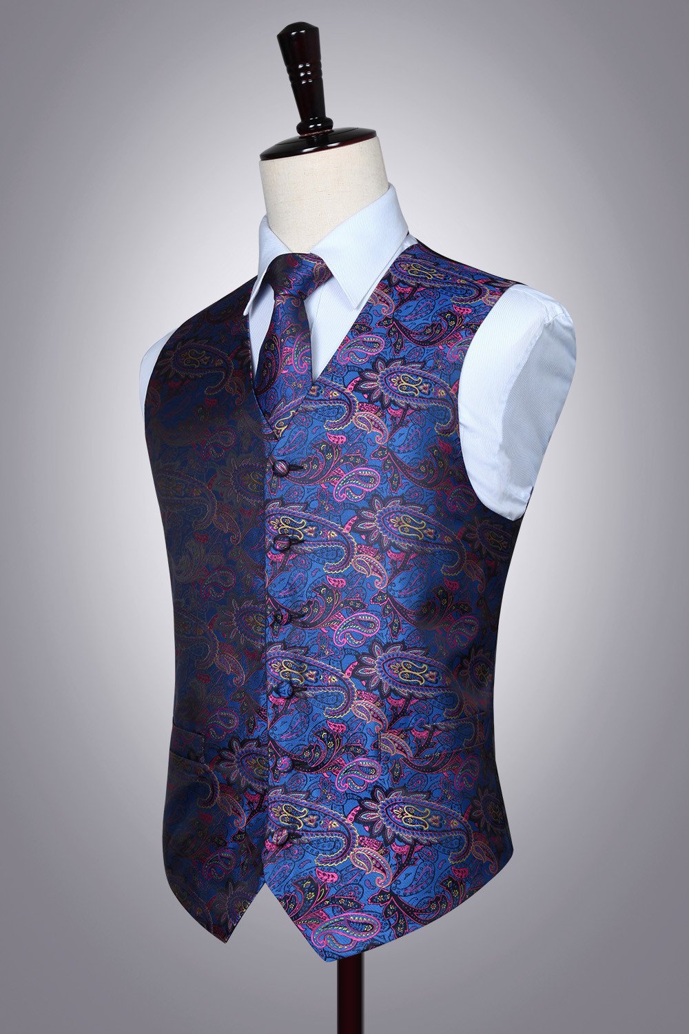 Gilet Homme plus Cravate & Pochette Bleu rose F