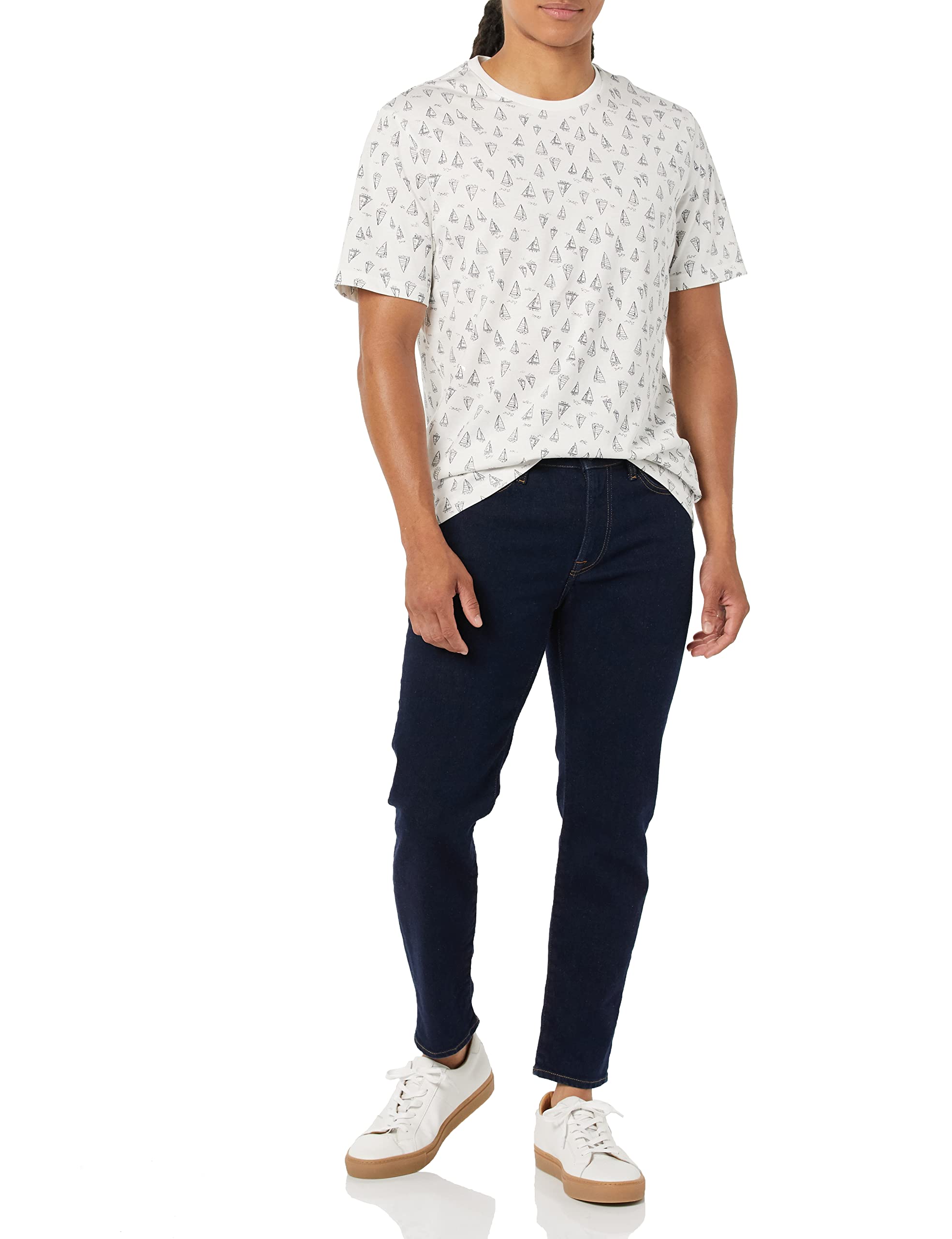 T-shirt Homme Confortable Blanc imprimé Bateaux Bleu Marine I