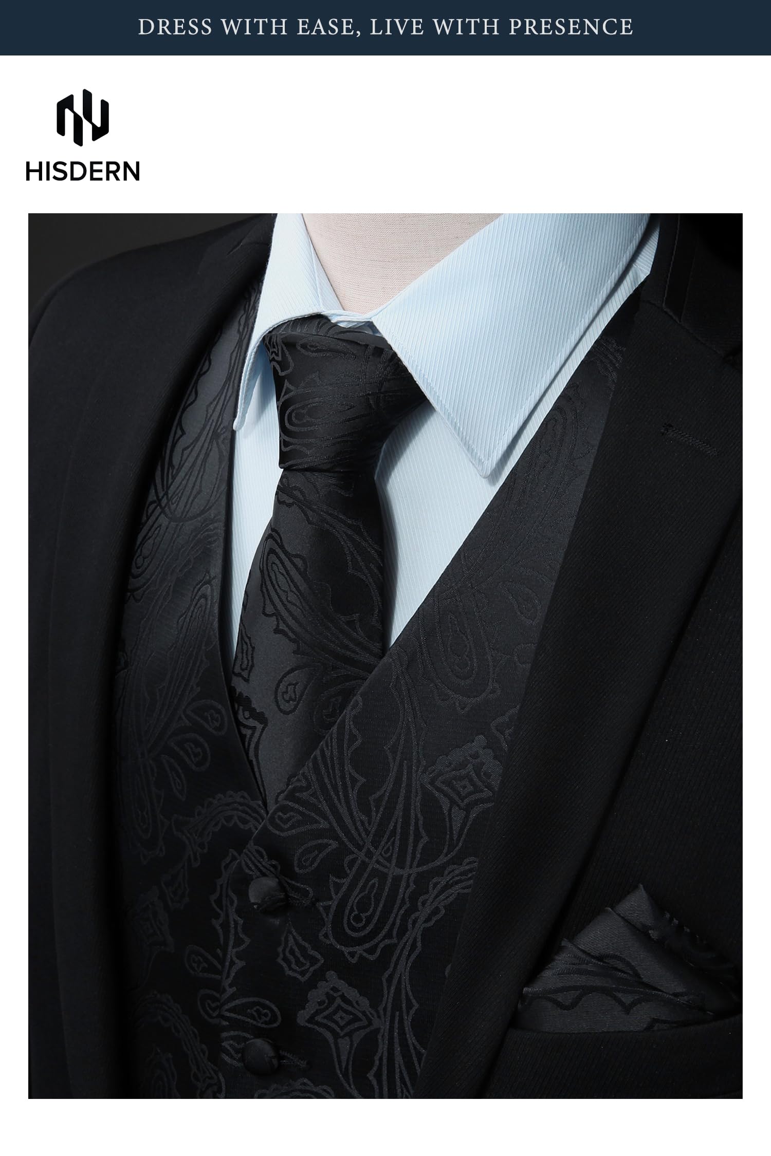 Gilet Homme plus Cravate & Pochette Noir-3 F