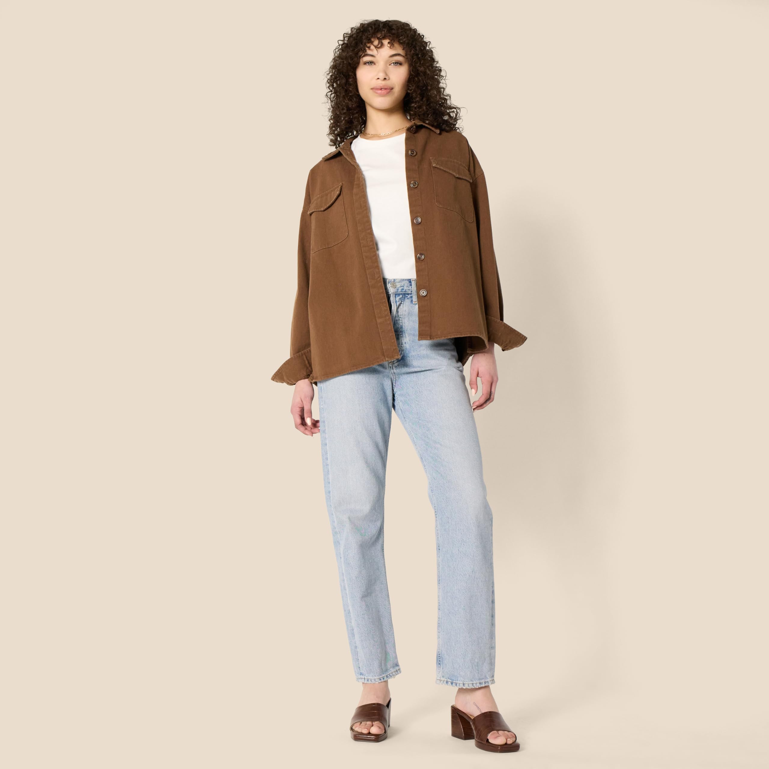 Sandales Platform Mule Similicuir Brun Clair A