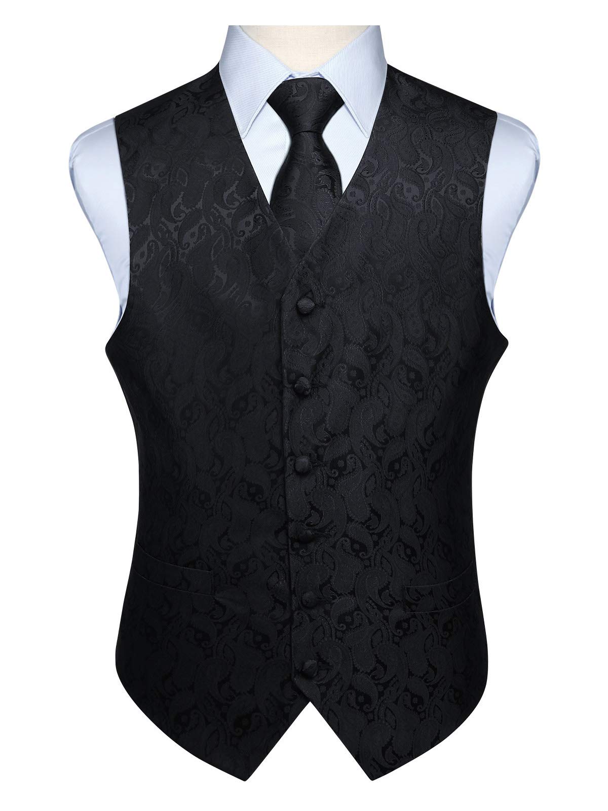 Gilet Homme plus Cravate & Pochette Noir-2 F