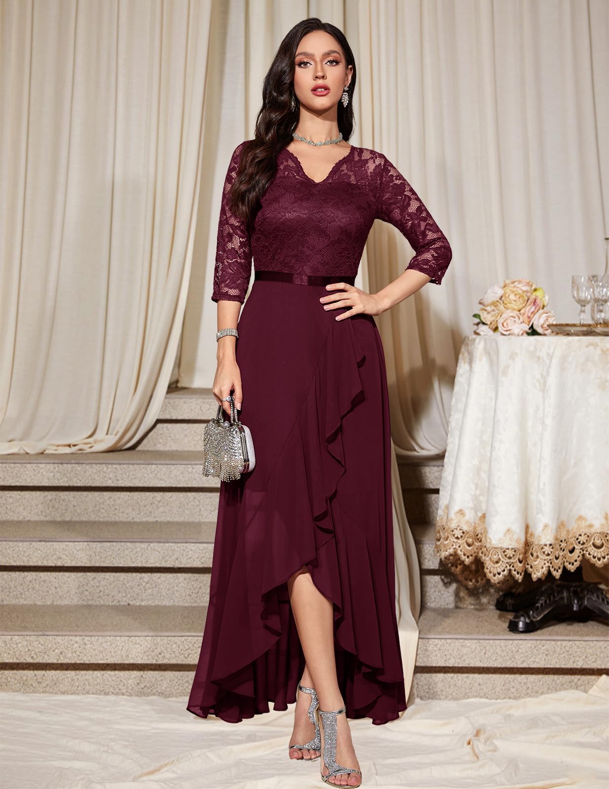 Robe Longue de Soirée Bordeaux-3 H