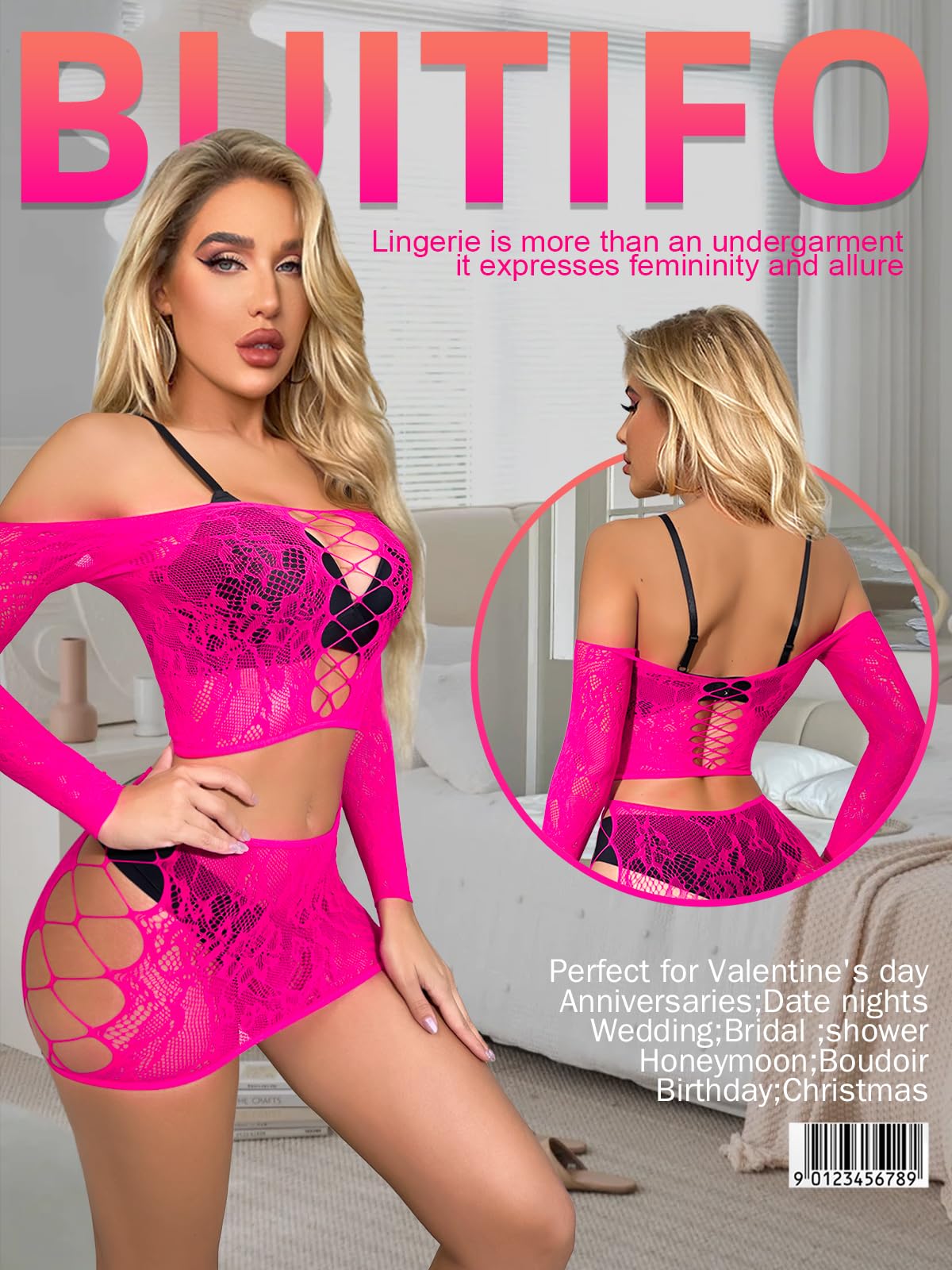 Ensemble de Lingerie Femme Rose Rouge A