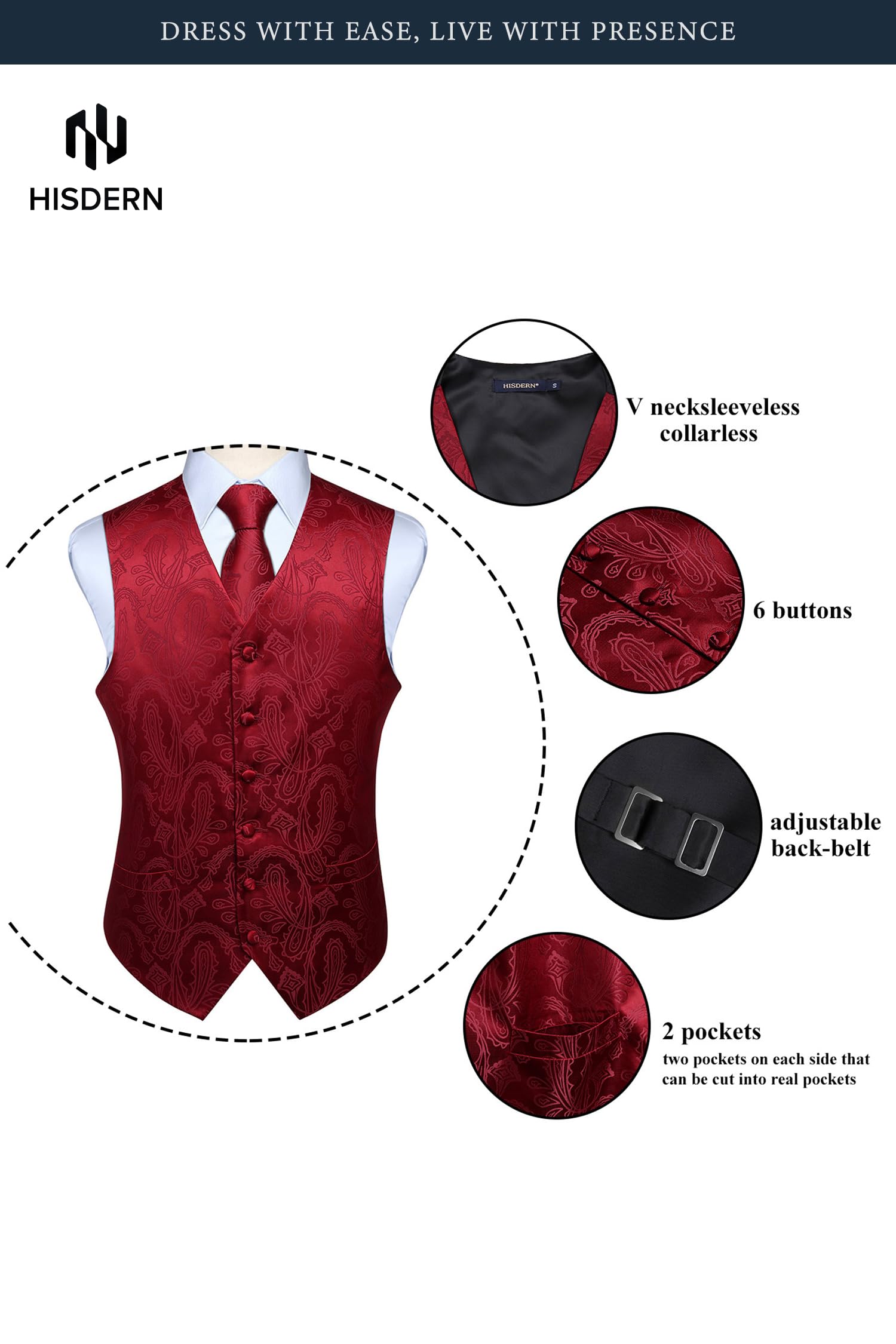 Gilet Homme plus Cravate & Pochette Bourgogne F