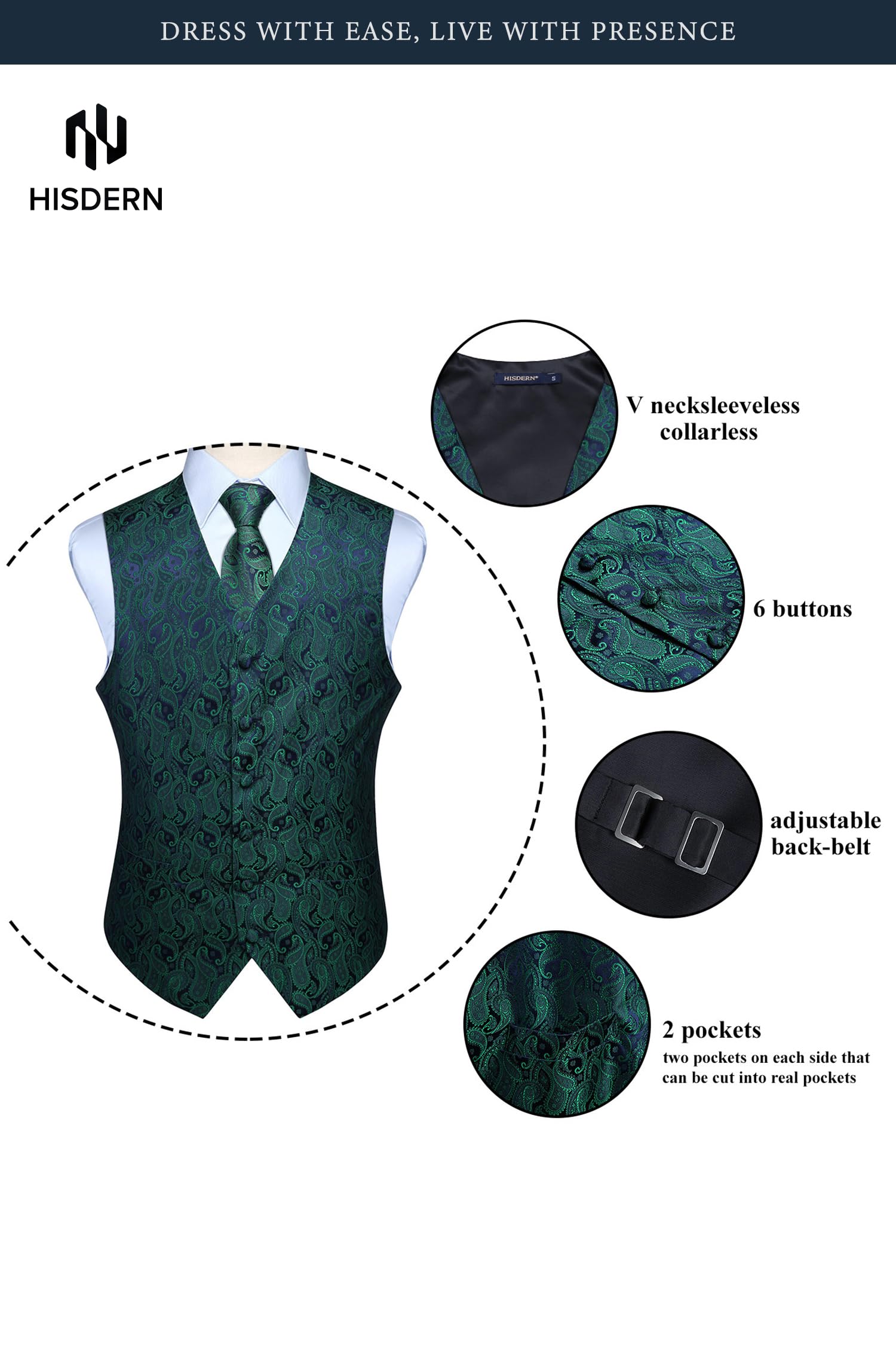 Gilet Homme plus Cravate & Pochette Vert violet F