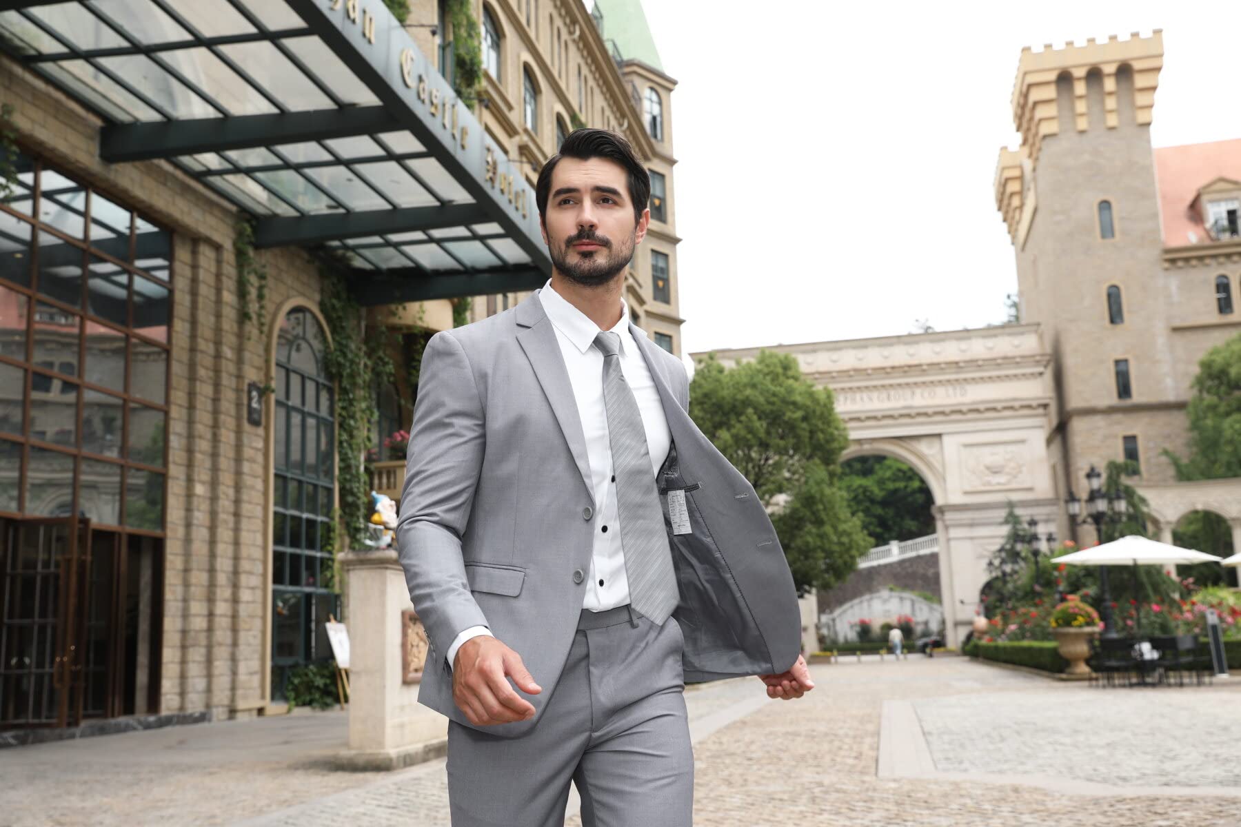 Costume Homme Slim Fit Deux Pièces Deux Boutons Gris Clair A