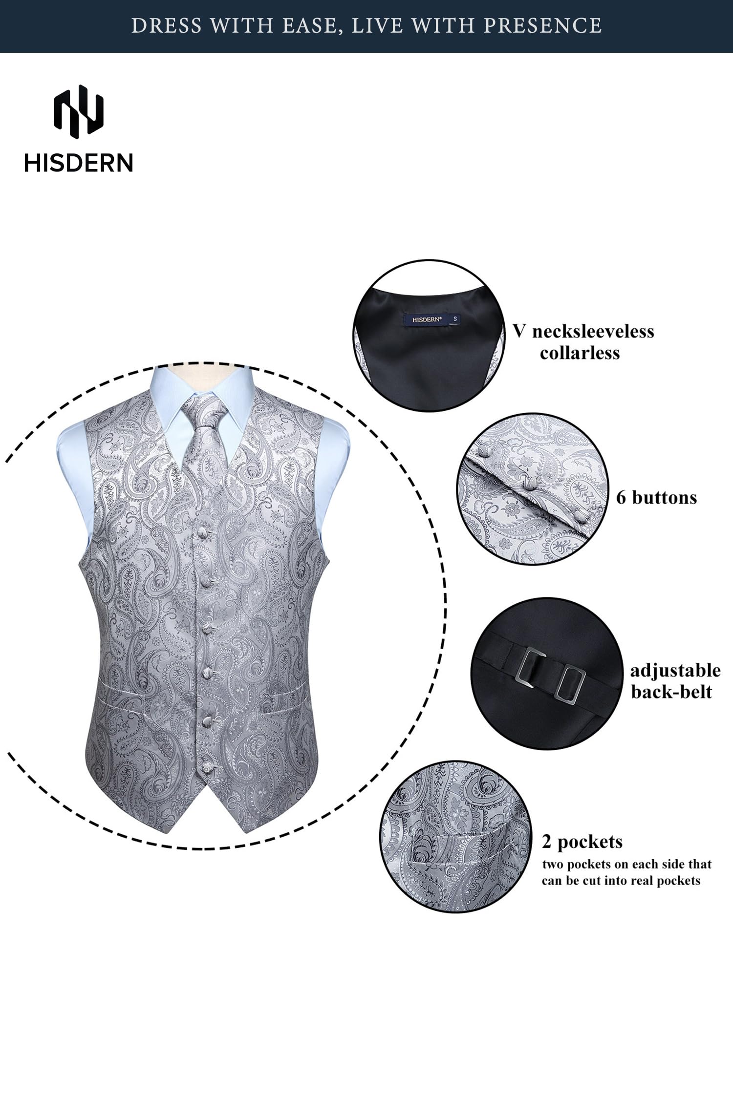 Gilet Homme plus Cravate & Pochette Gris F