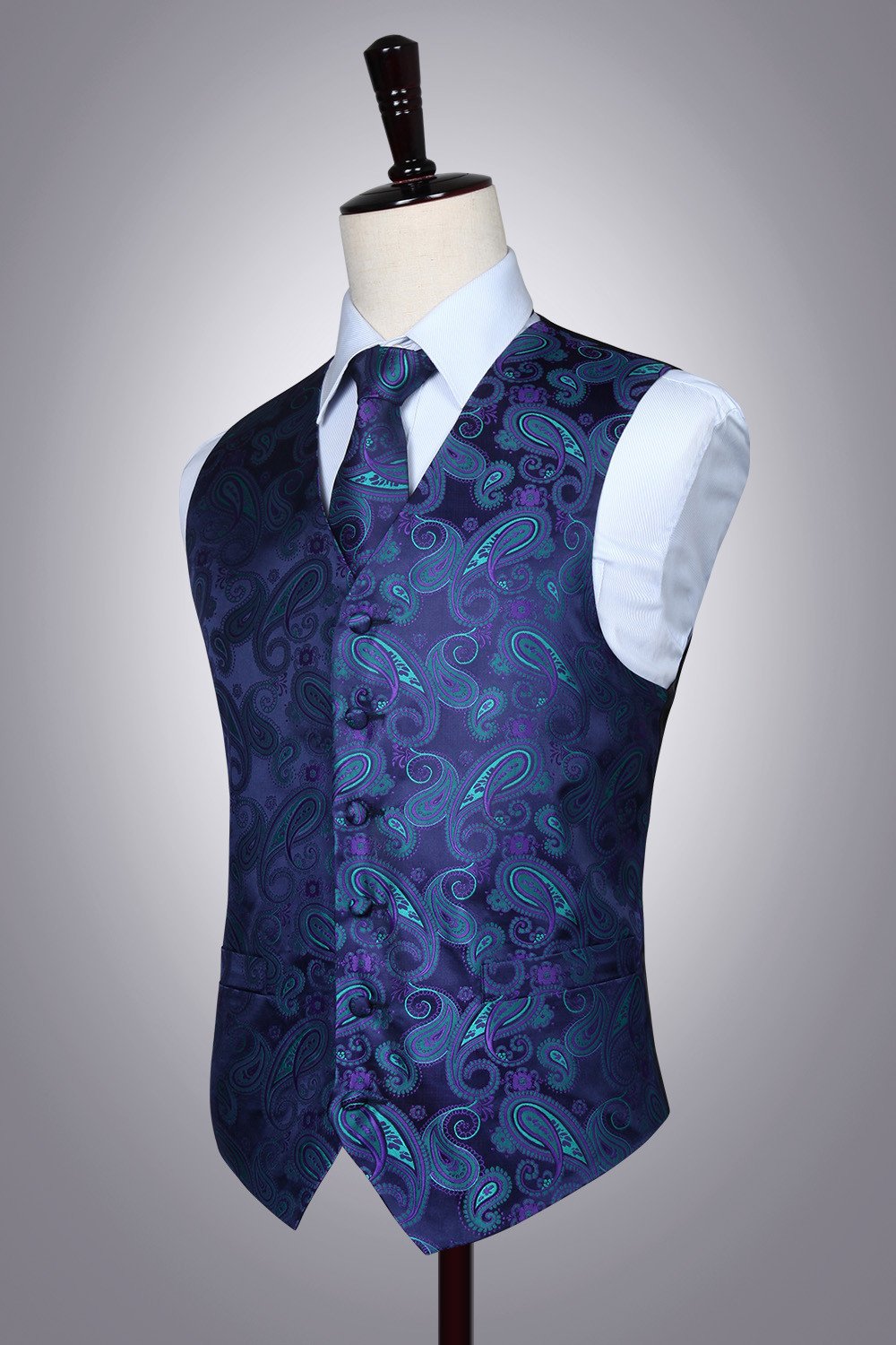 Gilet Homme plus Cravate & Pochette Violet vert F