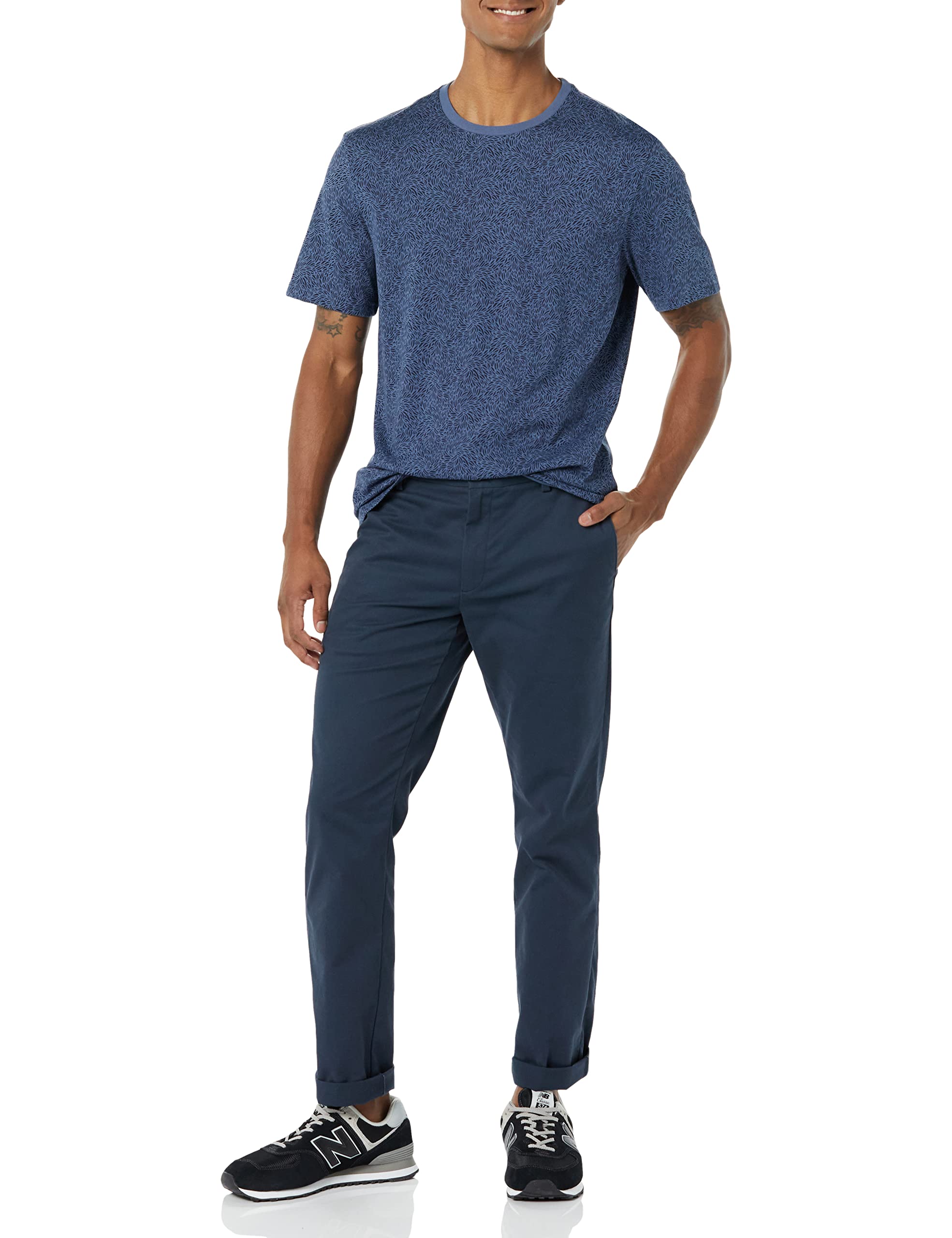 T-shirt Homme Confortable Bleu Délavé Bleu Marine Imprimé Fleuri I