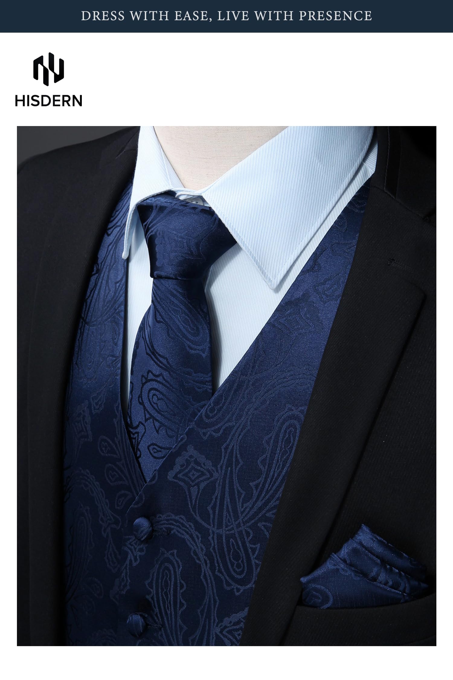 Gilet Homme plus Cravate & Pochette Bleu marin F