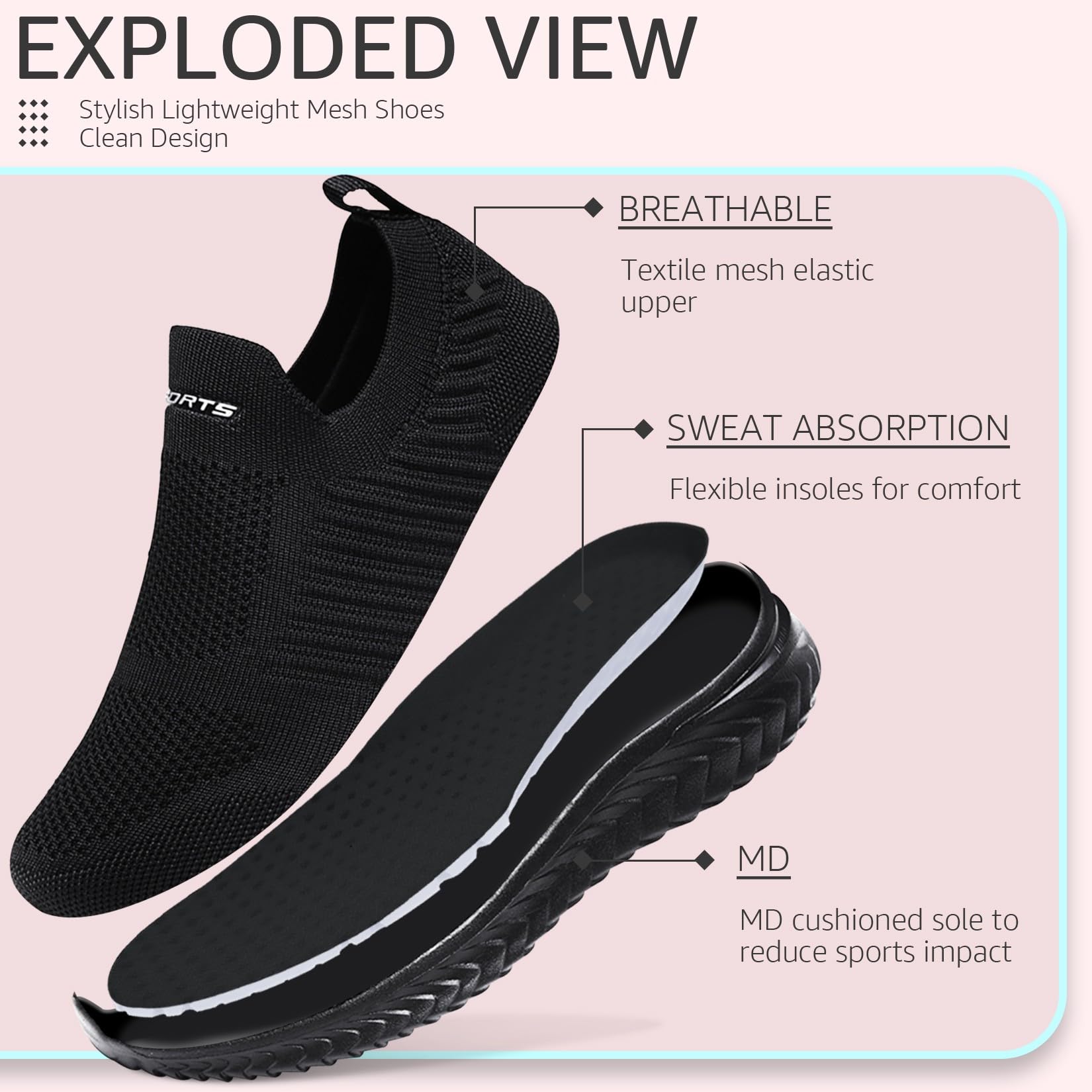 Baskets Femme Slip-On Respirantes Tout noir H