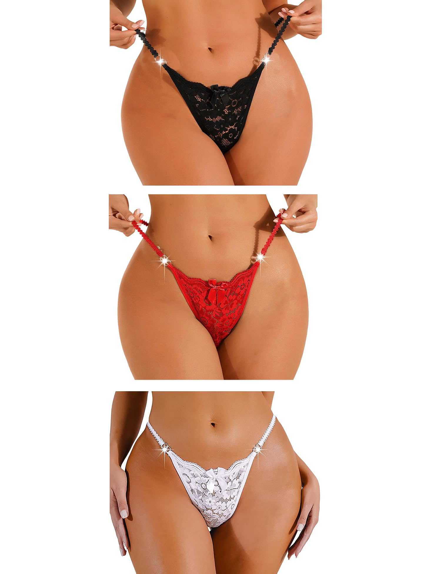 Culotte Cheeky Thong Sexy Lot de 3 Noir Blanc Rouge H