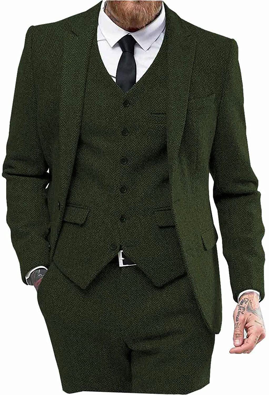 Costume Homme 3 Pièces Vert Militaire J