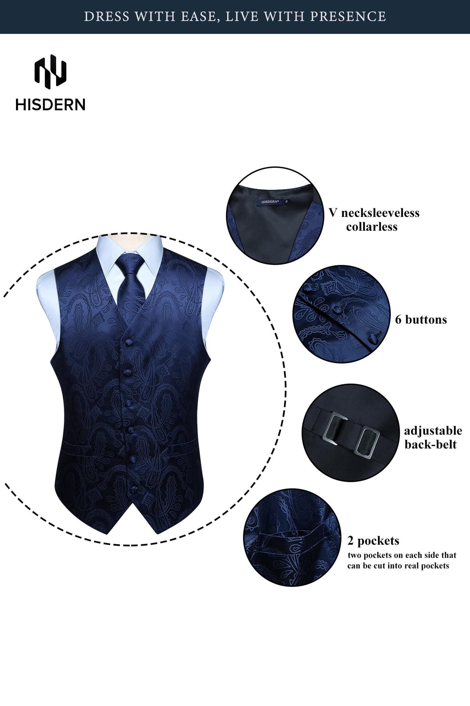 Gilet Homme plus Cravate & Pochette Bleu marin F