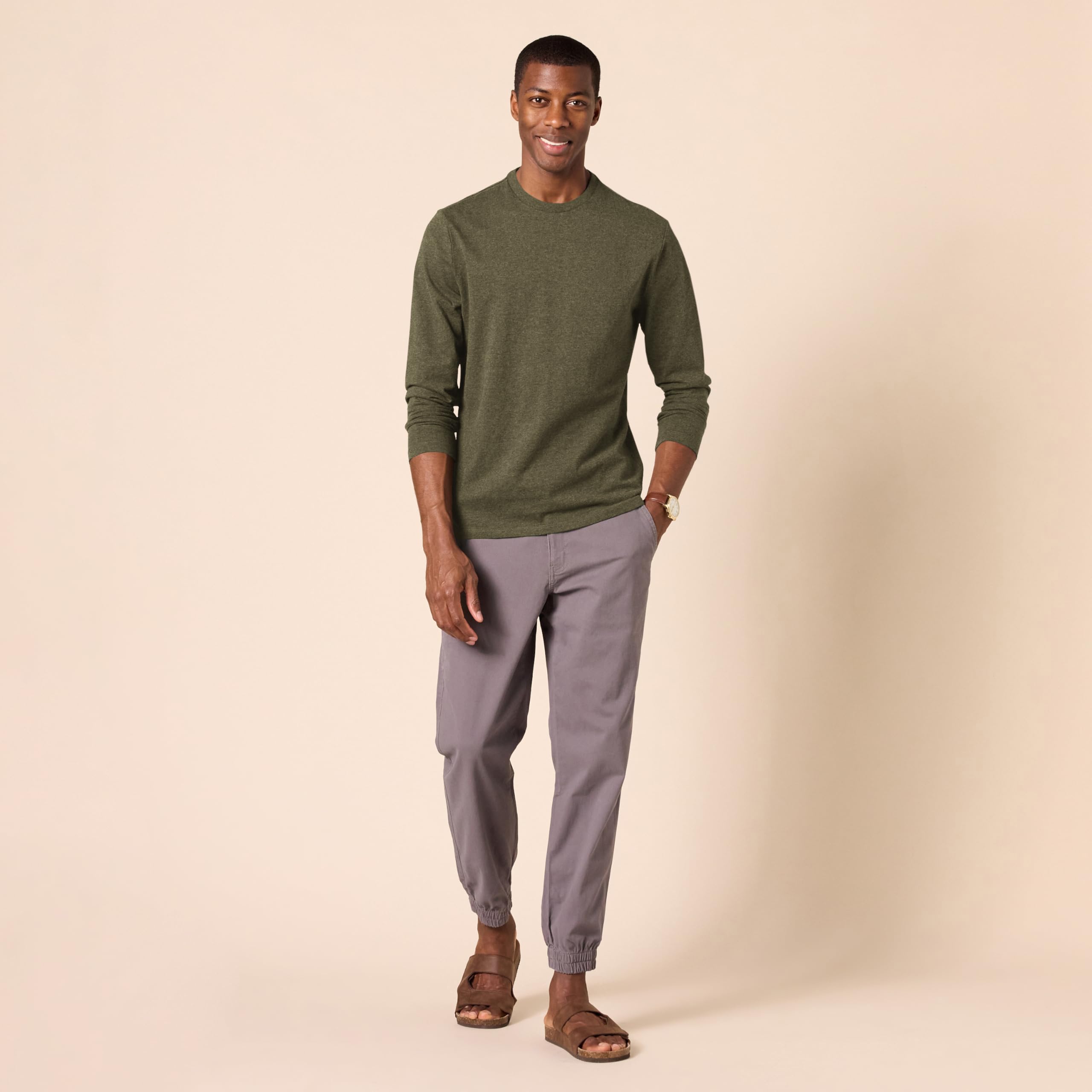 T-Shirt Manches Longues Homme Vert Olive Chiné J