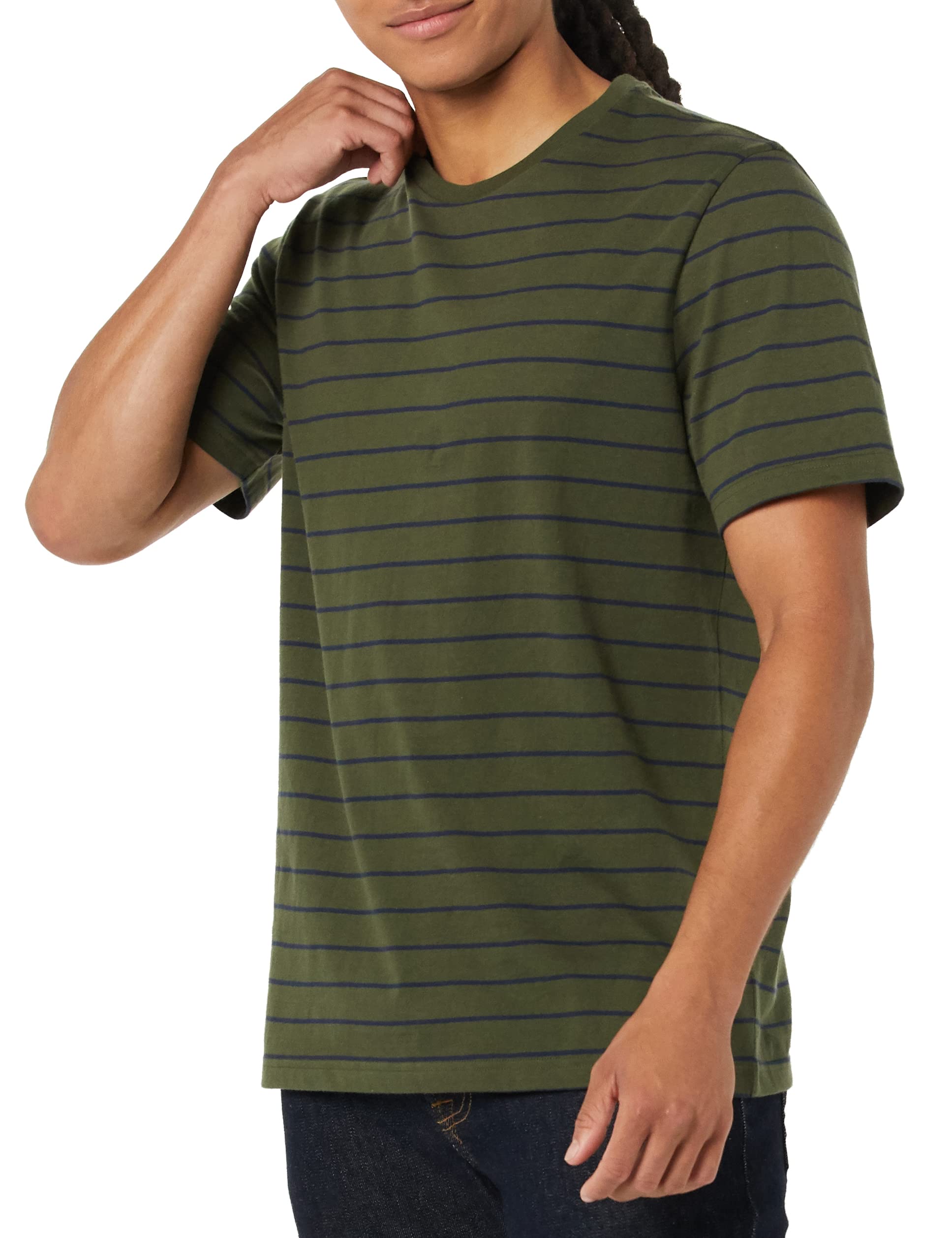 T-shirt Homme Confortable Bleu Marine Vert Olive Rayures I
