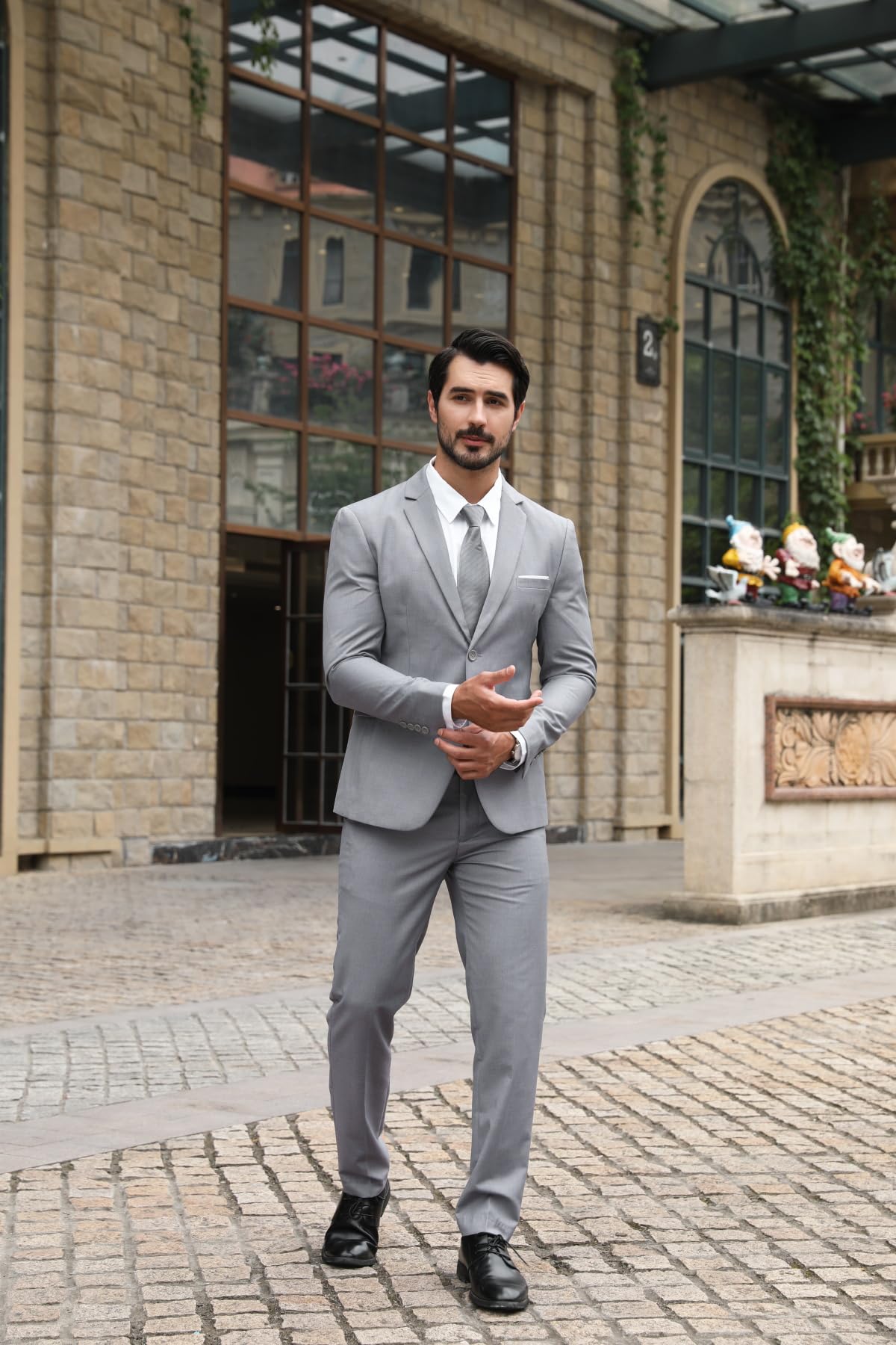 Costume Homme Slim Fit Deux Pièces Deux Boutons Gris Clair A