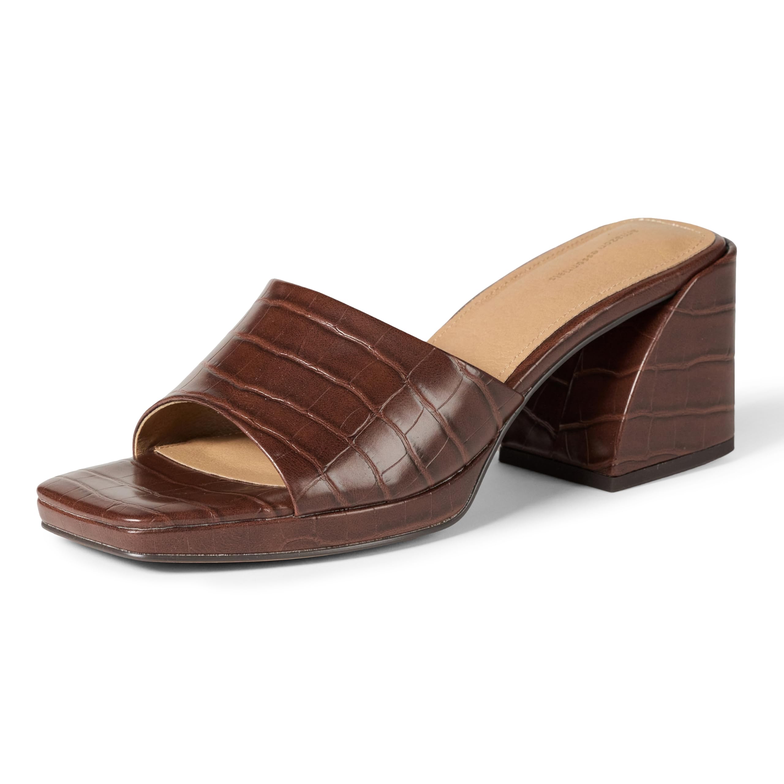 Sandales Platform Mule Faux Crocodile Marron A