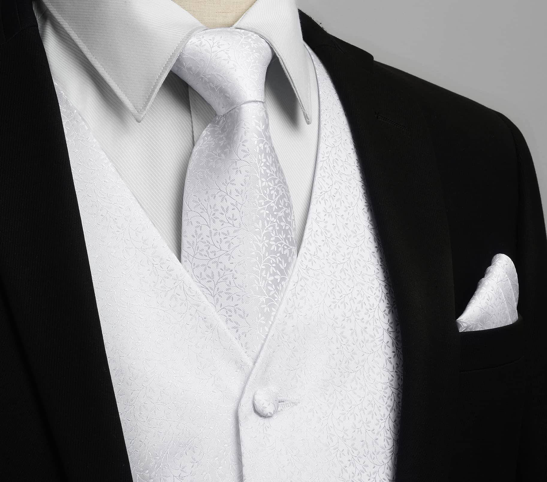 Gilet Homme plus Cravate & Pochette Blanc-1 F