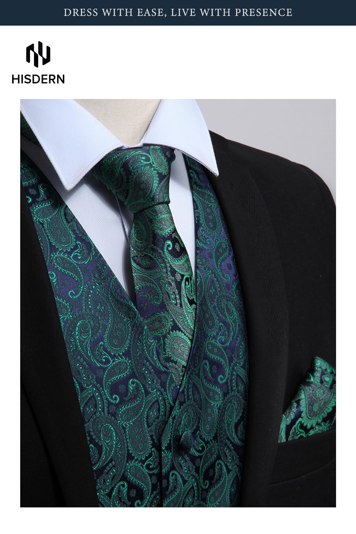 Gilet Homme plus Cravate & Pochette Vert violet F