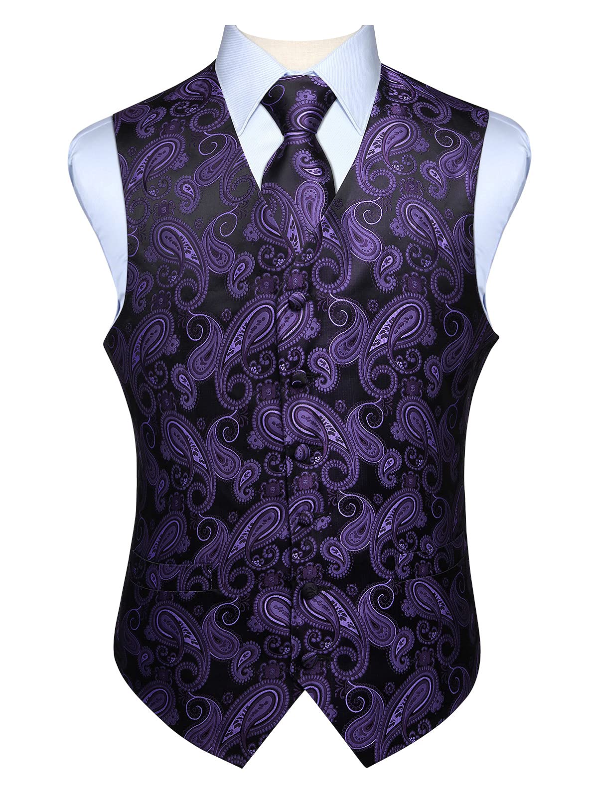 Gilet Homme plus Cravate & Pochette Violet Noir F