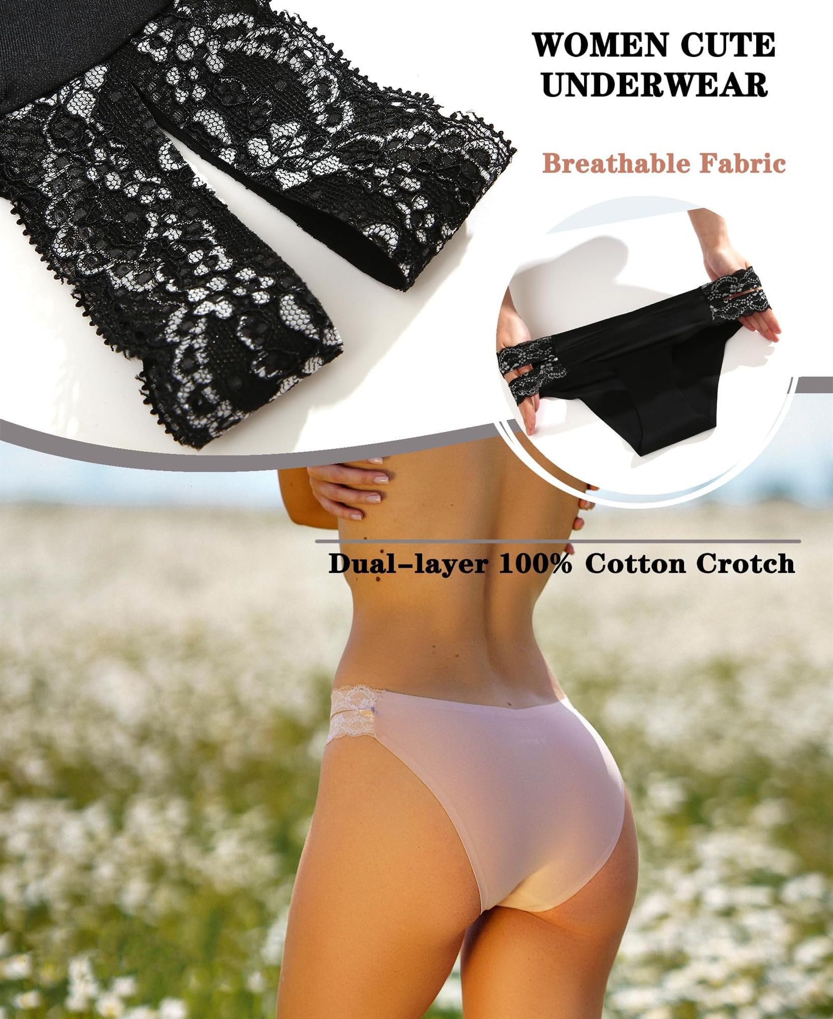 Culotte Sans Couture Lot de 6 Mélangées 3 Noir D