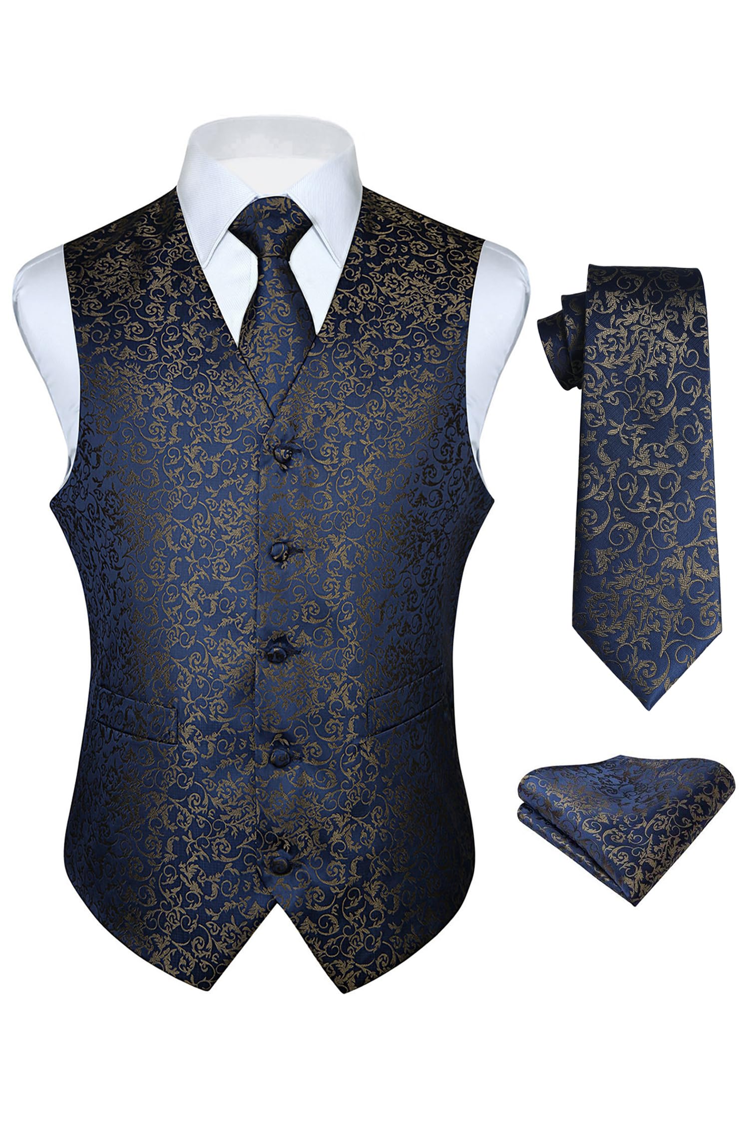 Gilet Homme plus Cravate & Pochette Bleu Marine F