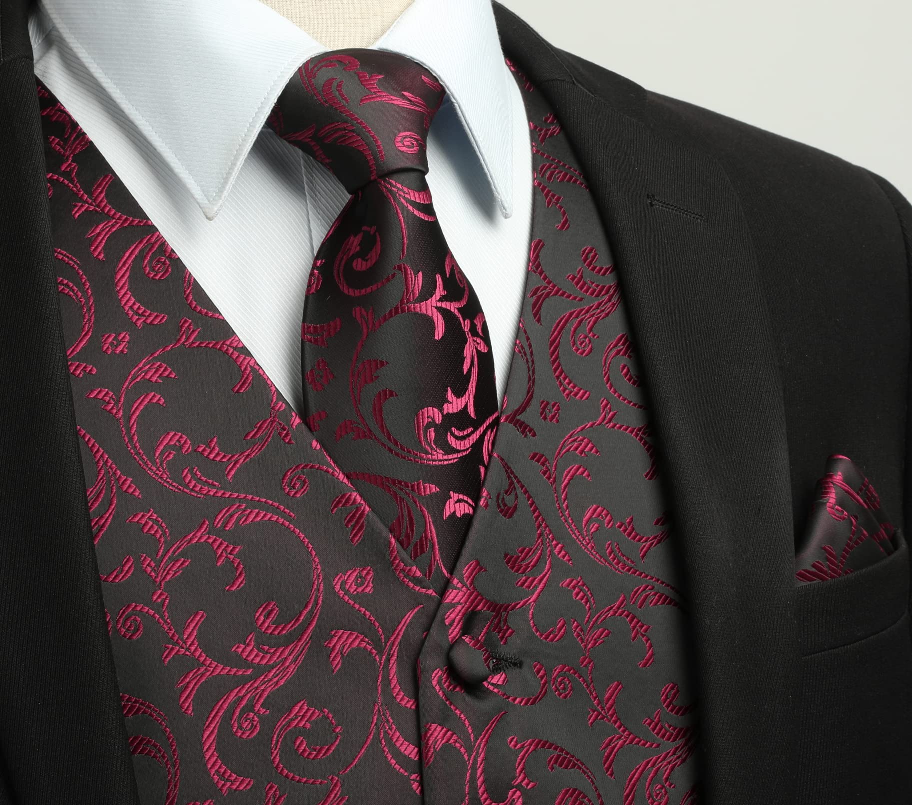 Gilet Homme plus Cravate & Pochette Noir & Rouge-N F