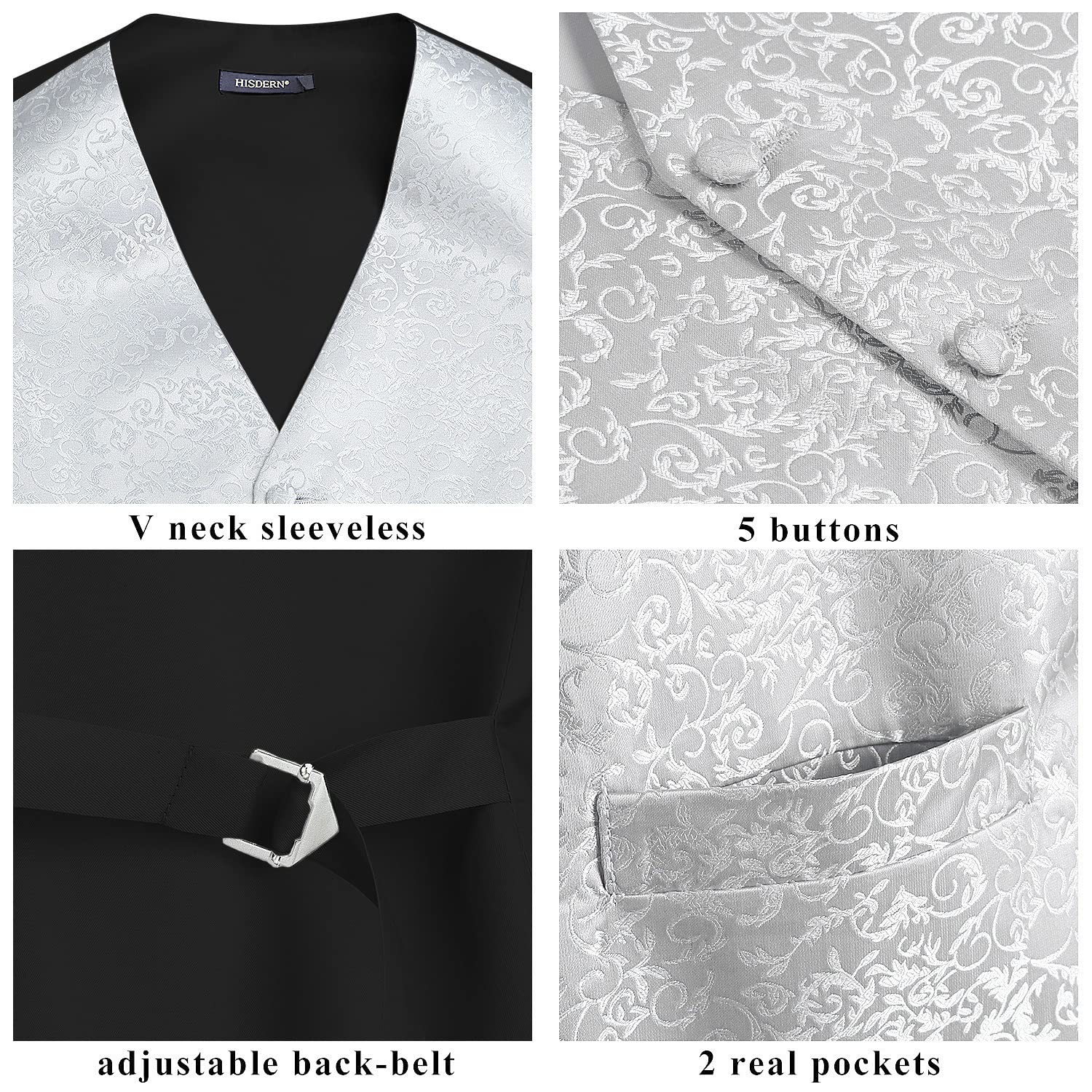 Gilet Homme plus Cravate & Pochette Argenté et gris-1 F