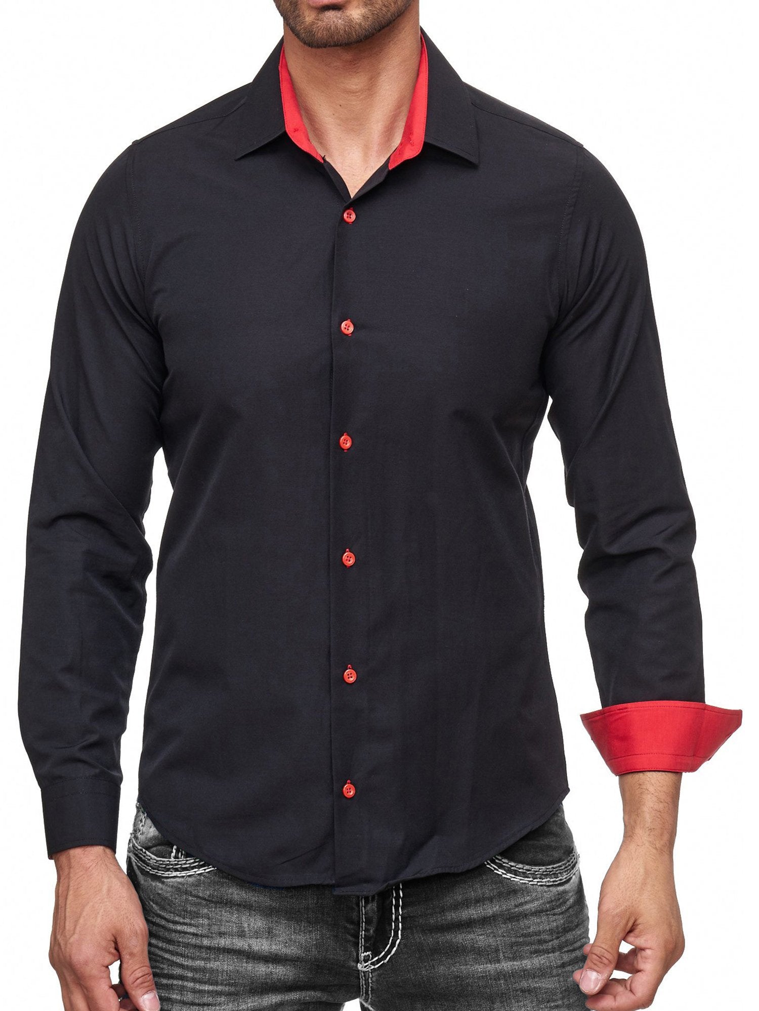 Chemise Homme Élégante & Polyvalente Noir Rouge A
