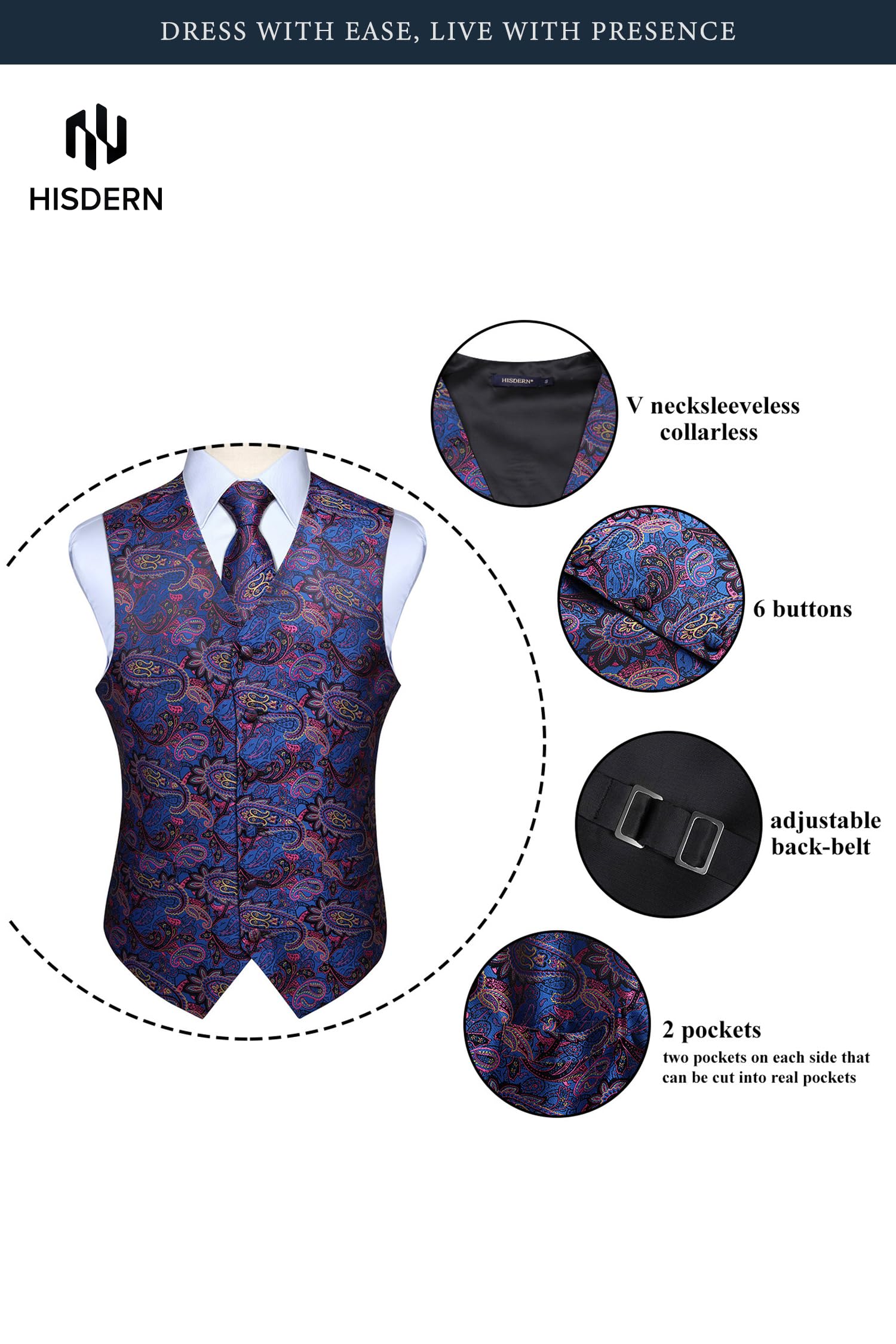 Gilet Homme plus Cravate & Pochette Bleu rose F