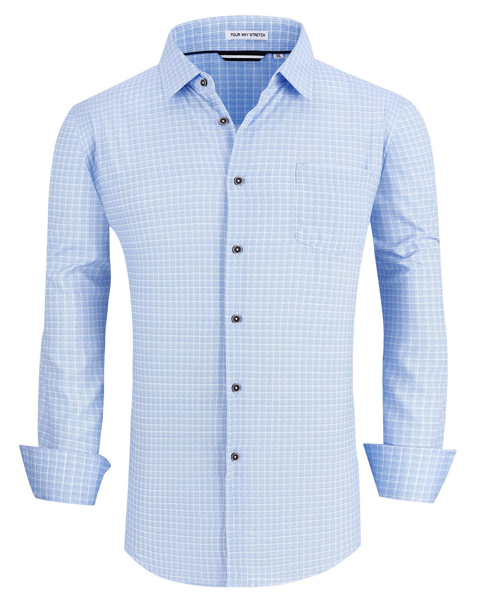 Chemise Homme Extensible 04-Lt Bleue Plaid D